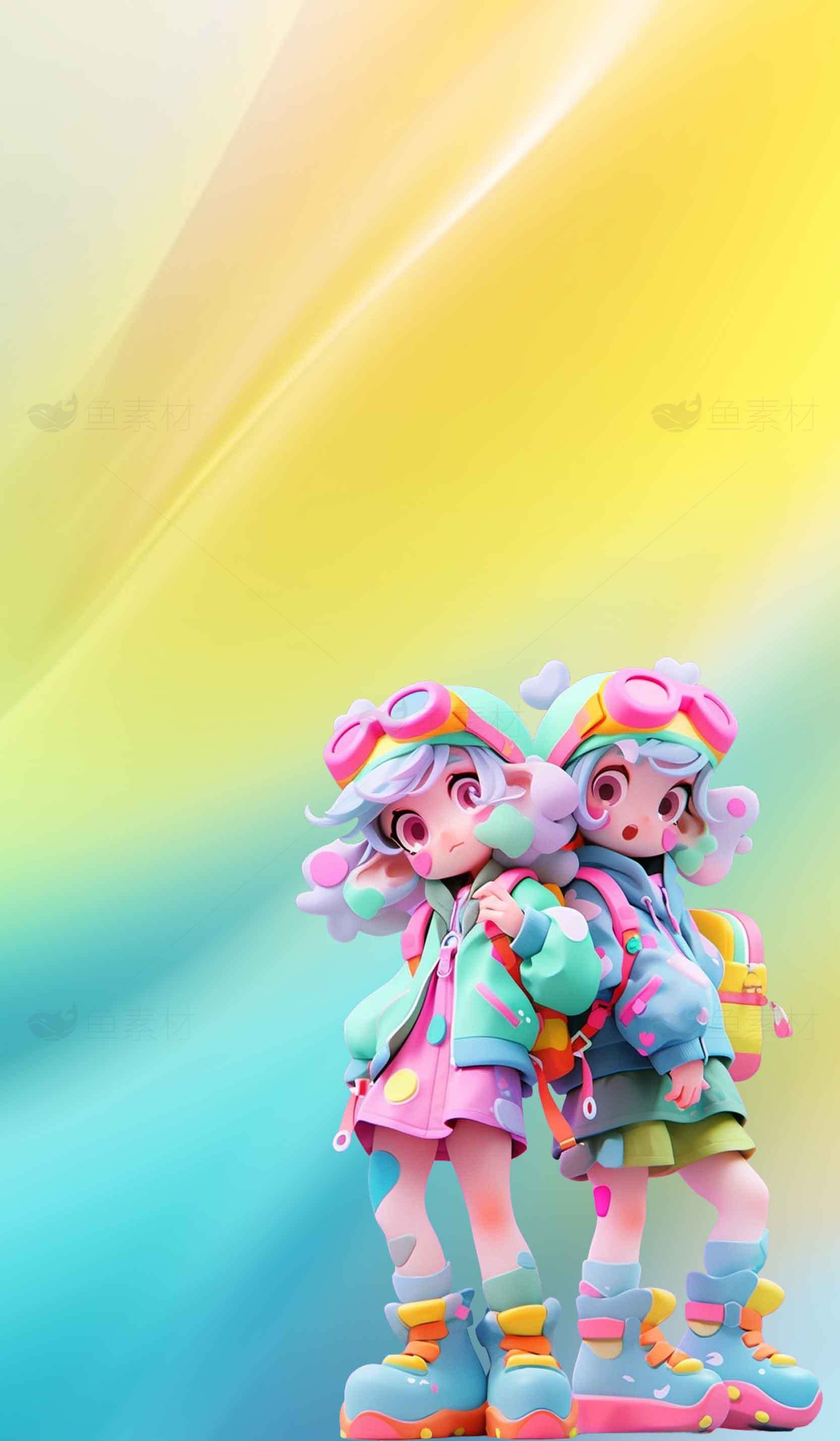 彩虹风格卡通人物背景图片素材