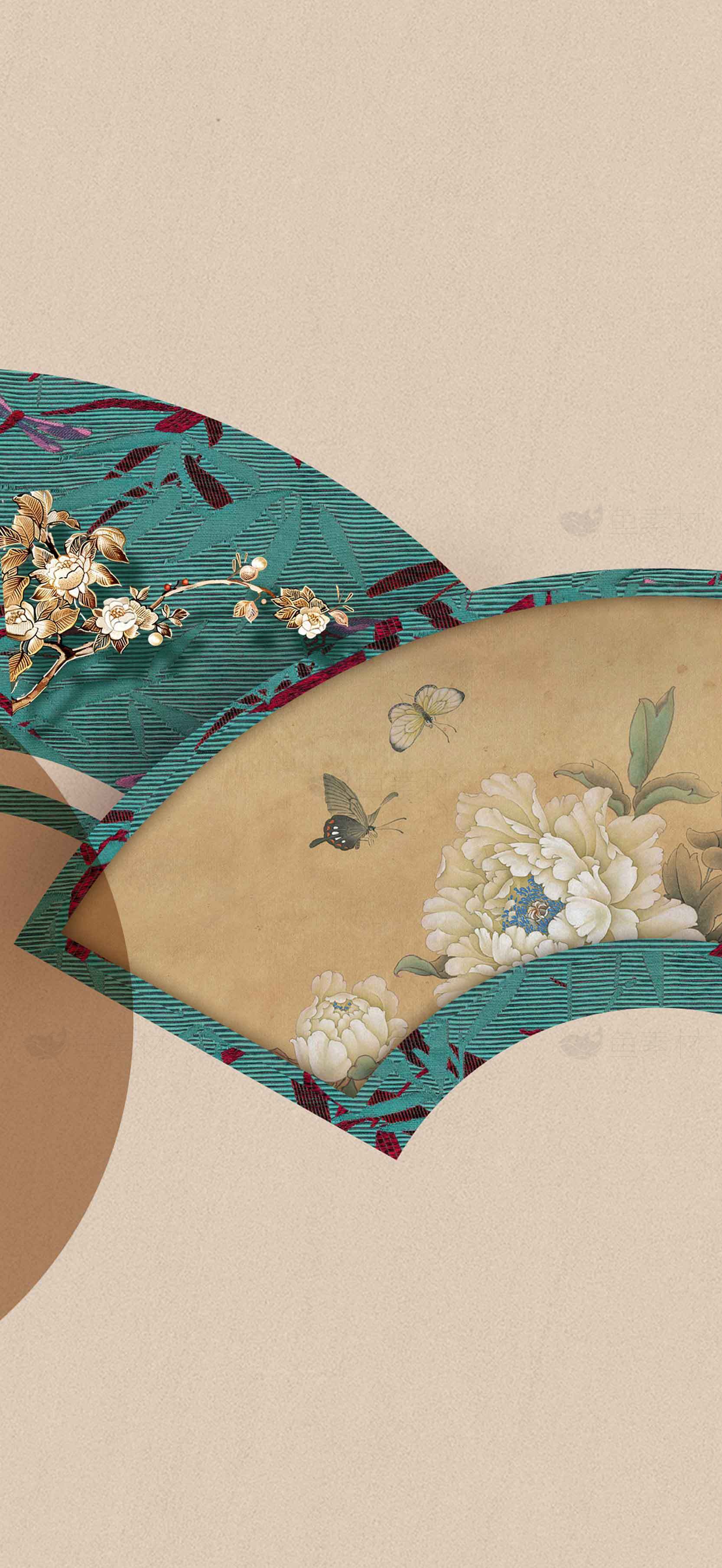 中国传统扇面花鸟图背景设计素材