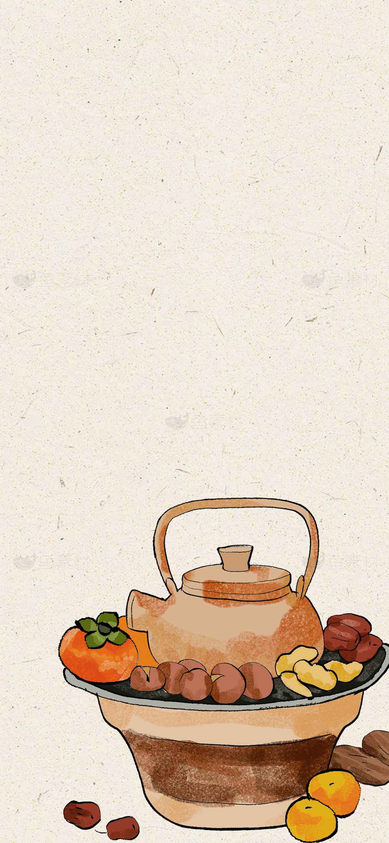 秋季养生茶壶插画背景图片素材