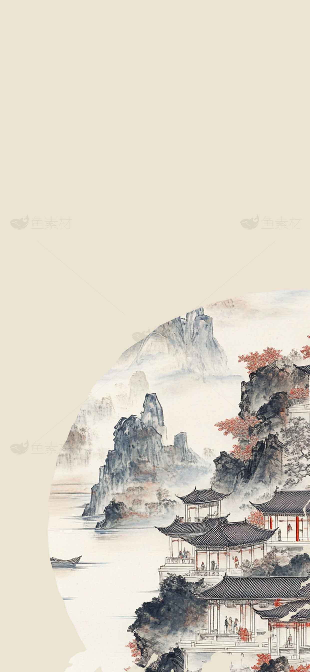 中国传统水墨山水画背景图片素材