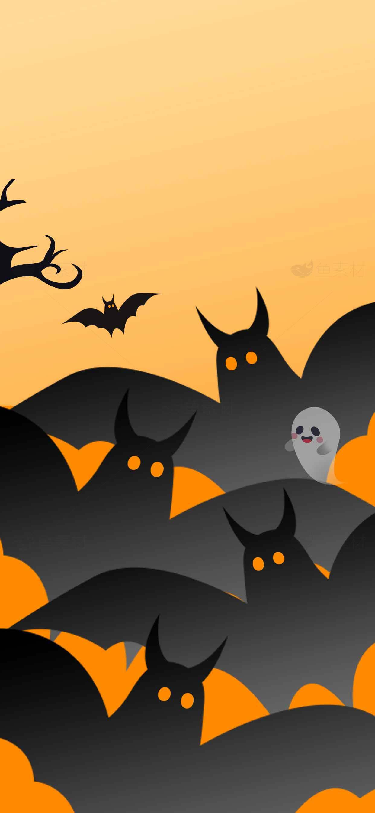 万圣节蝙蝠与幽灵插画背景素材