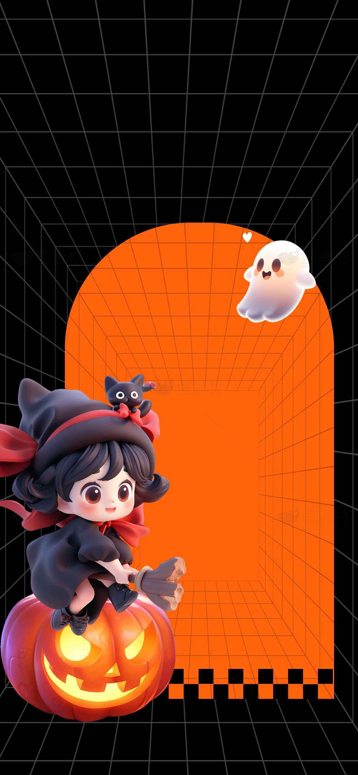 万圣节南瓜与幽灵主题创意插画背景素材