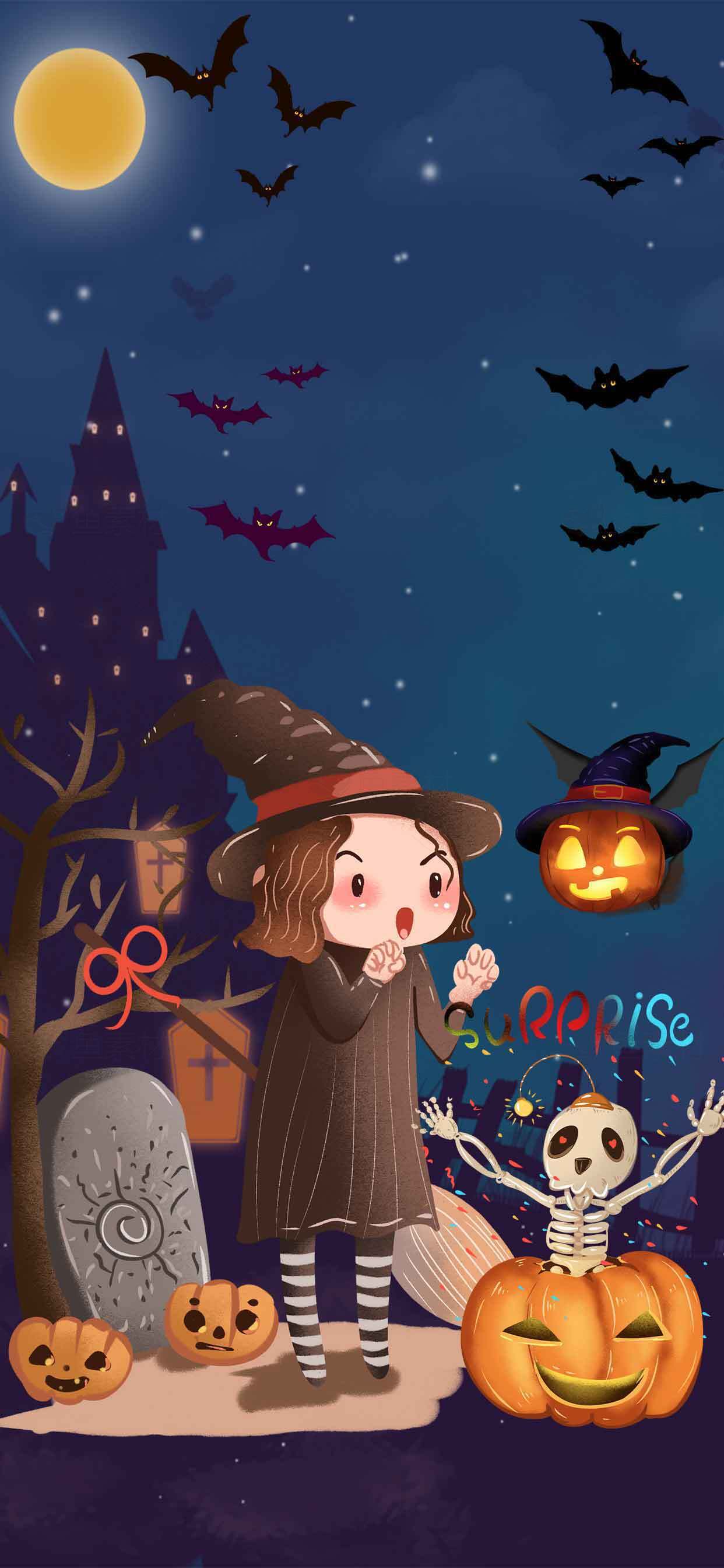 万圣节萌系女巫与南瓜灯插画合集素材