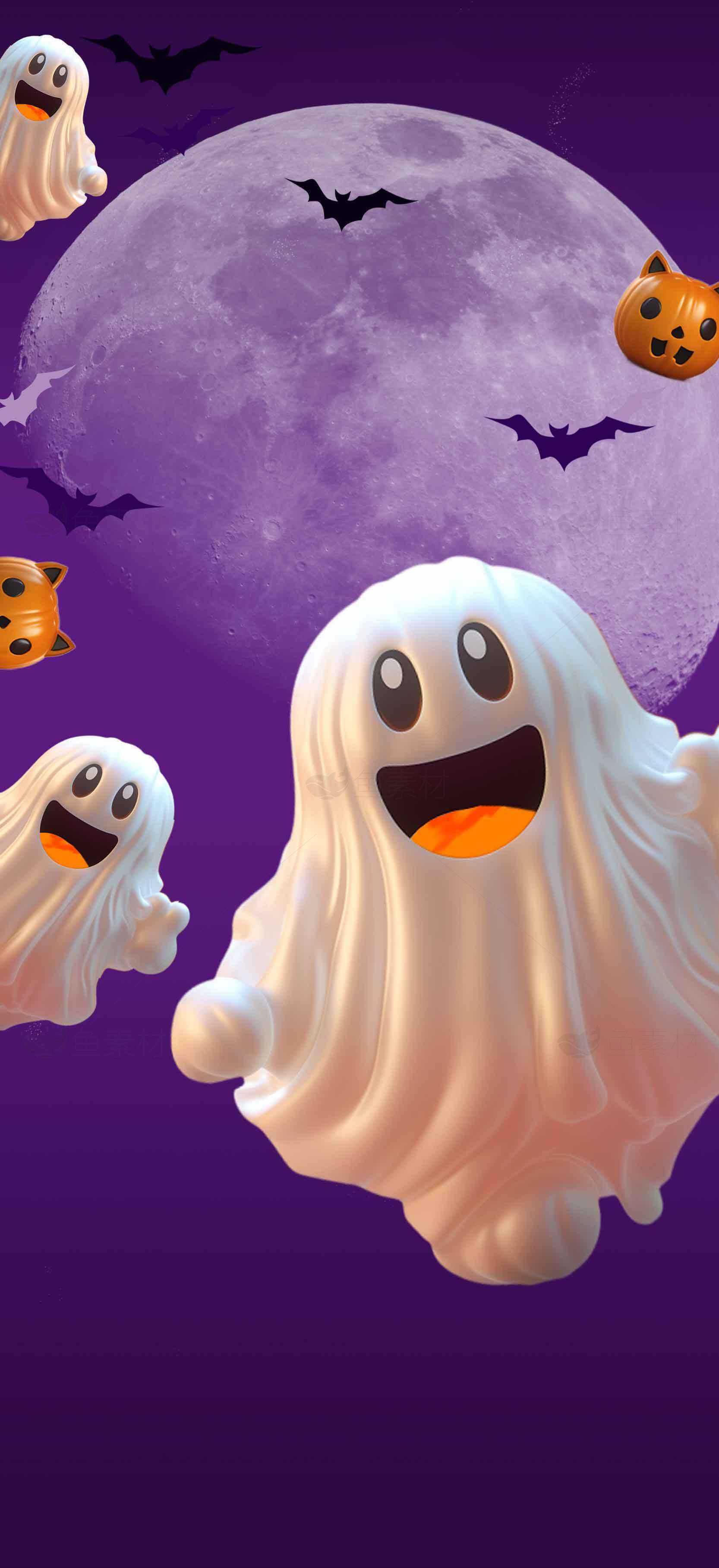 万圣节幽灵与紫色月夜背景素材