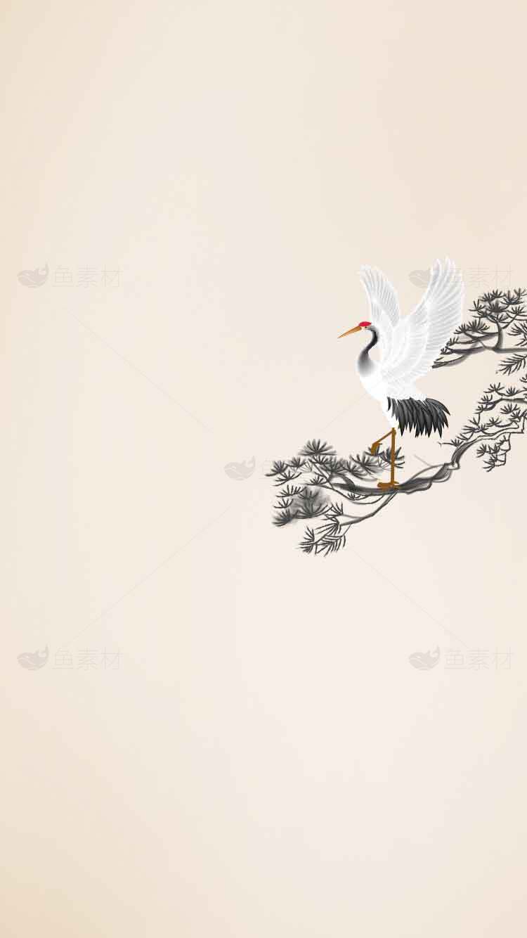 简约国风仙鹤松树背景图片素材