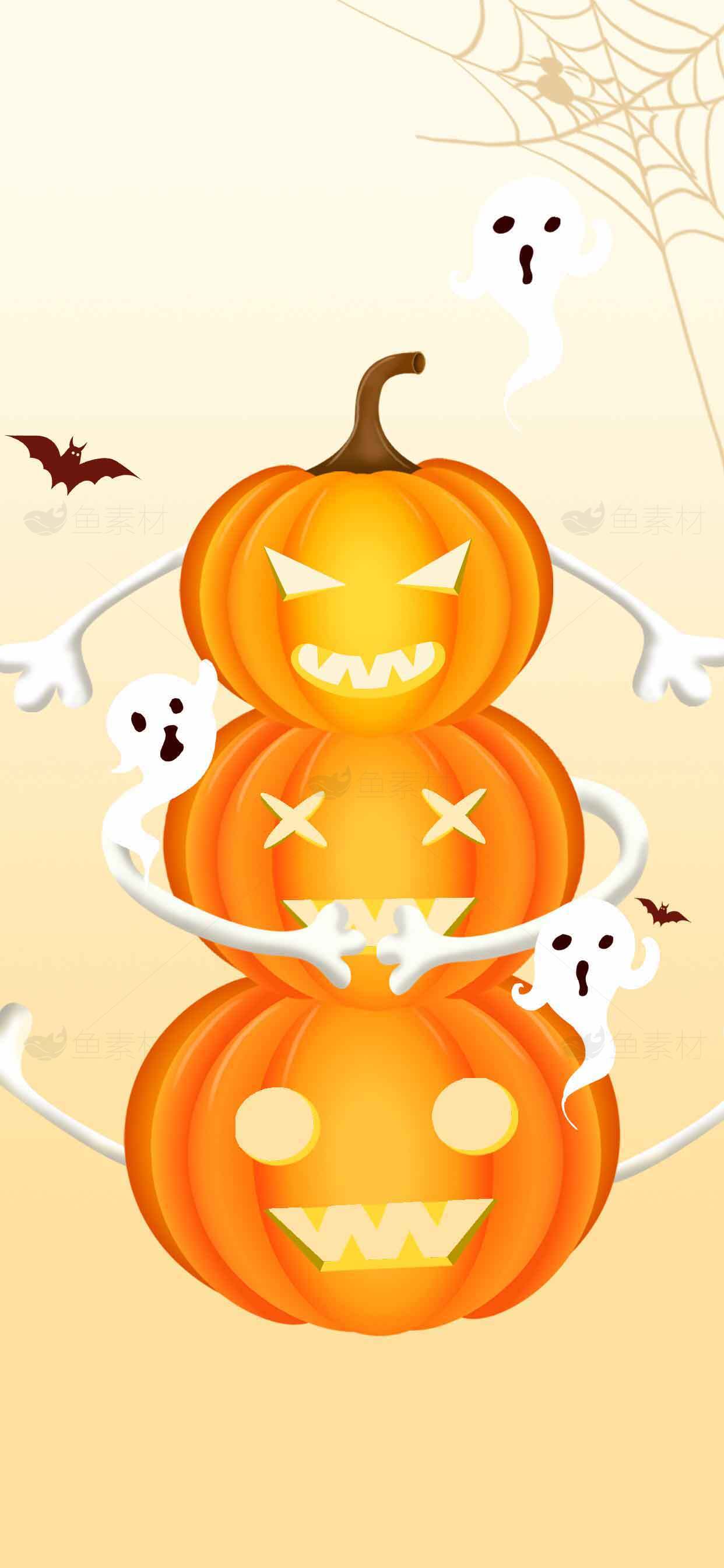万圣节南瓜灯与幽灵创意插画素材