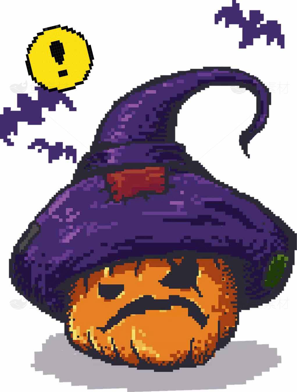 像素风南瓜巫师帽万圣节插画素材
