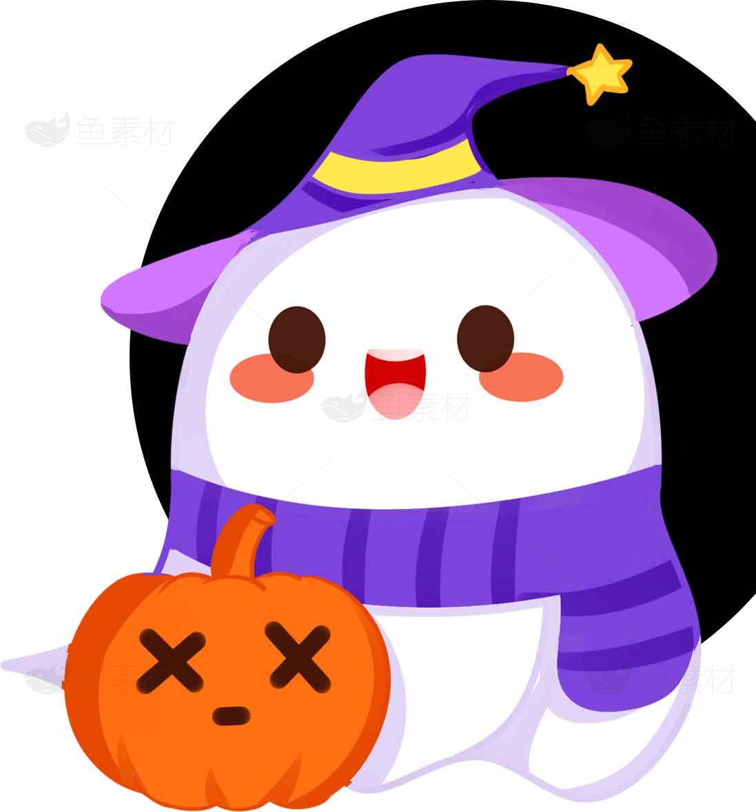 可爱万圣节幽灵与南瓜插画素材