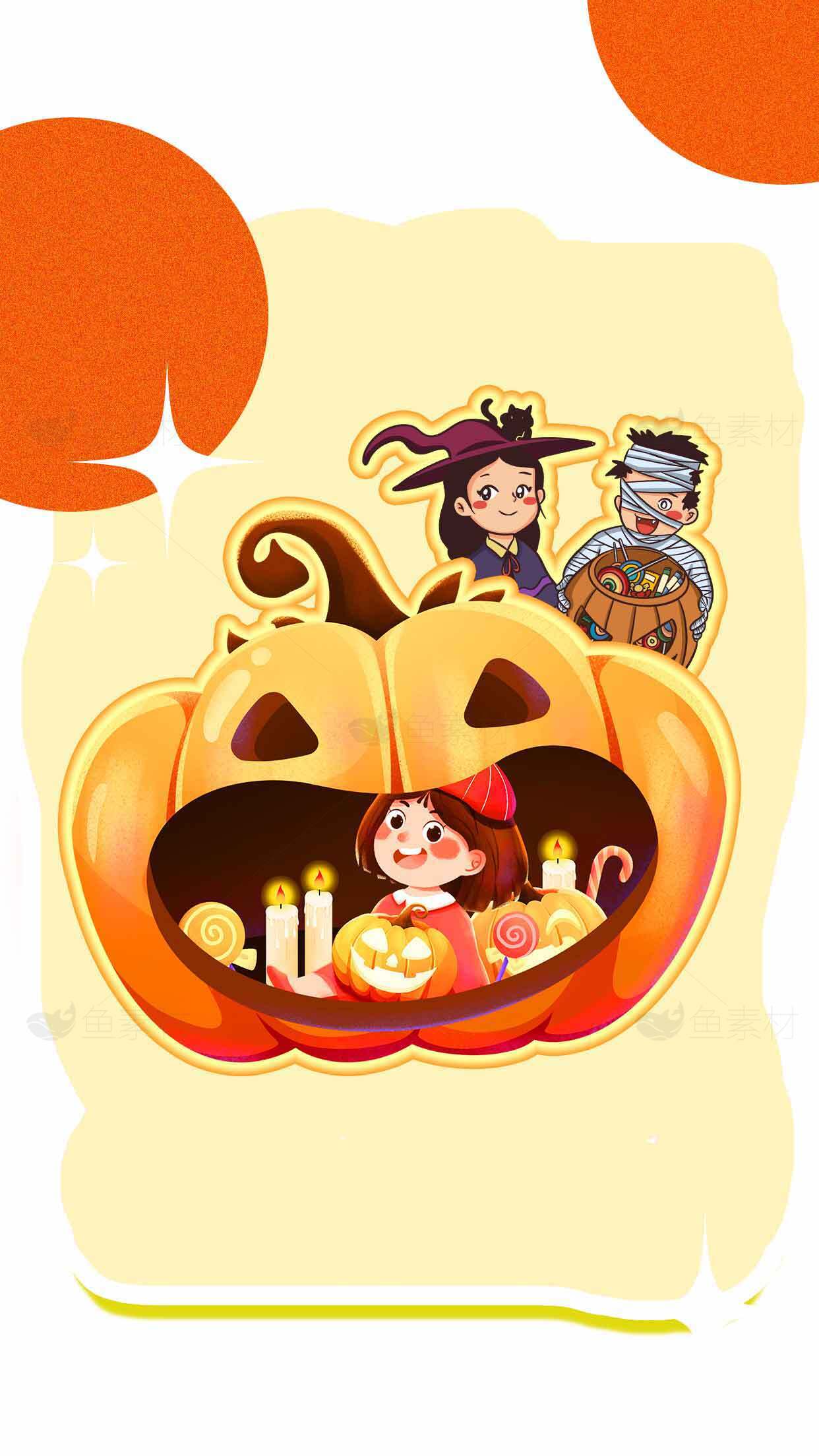 万圣节南瓜装饰与可爱卡通元素图片素材