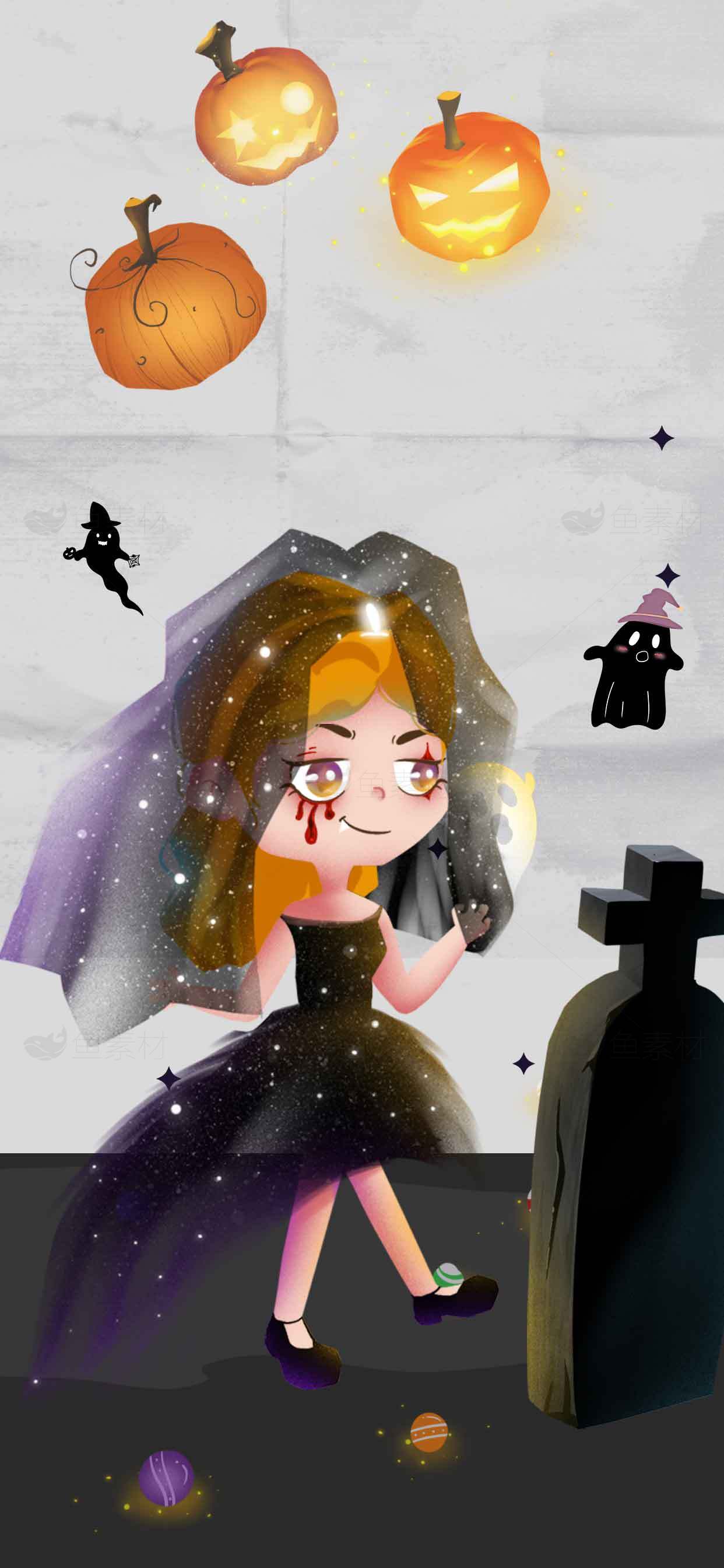 万圣节幽灵女孩插画设计素材