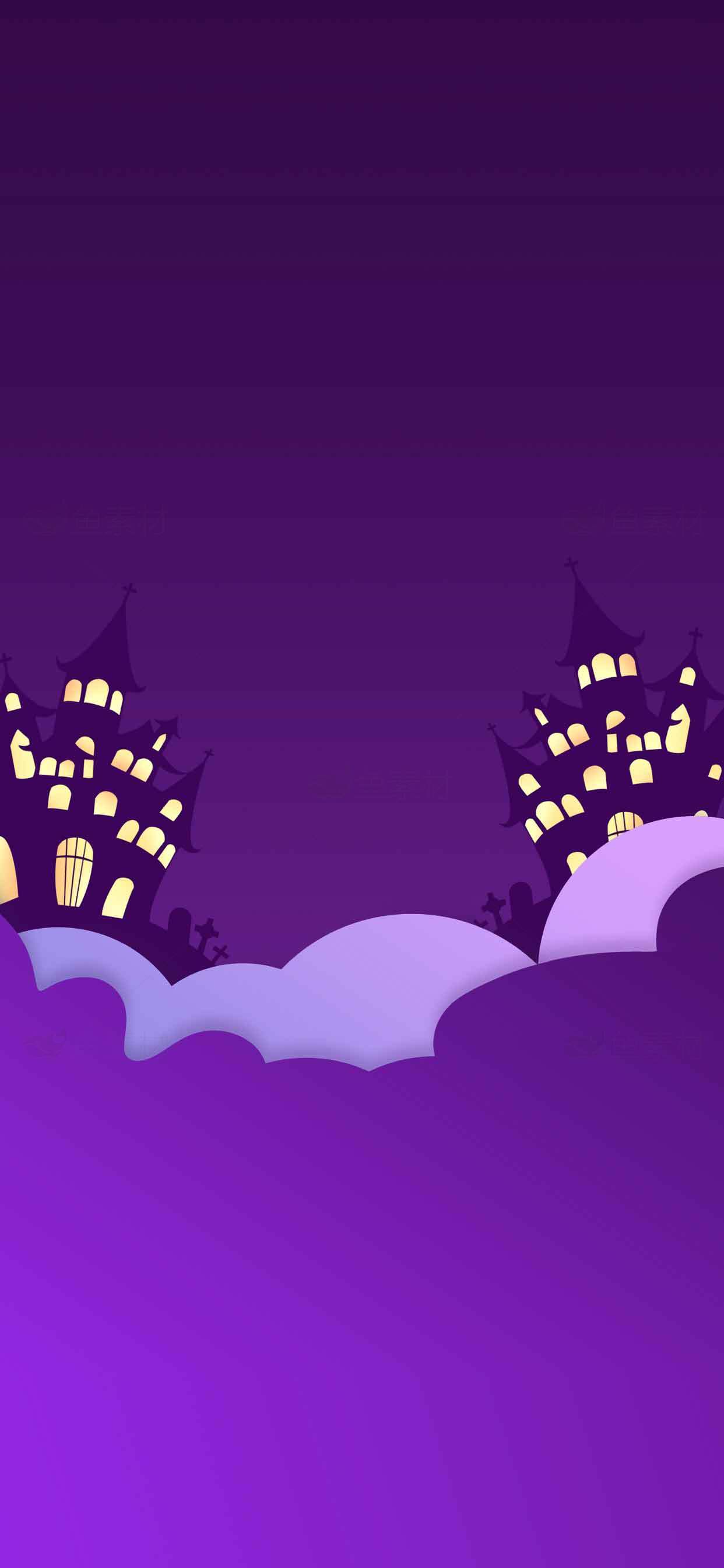 紫色梦幻万圣节城堡背景图片素材