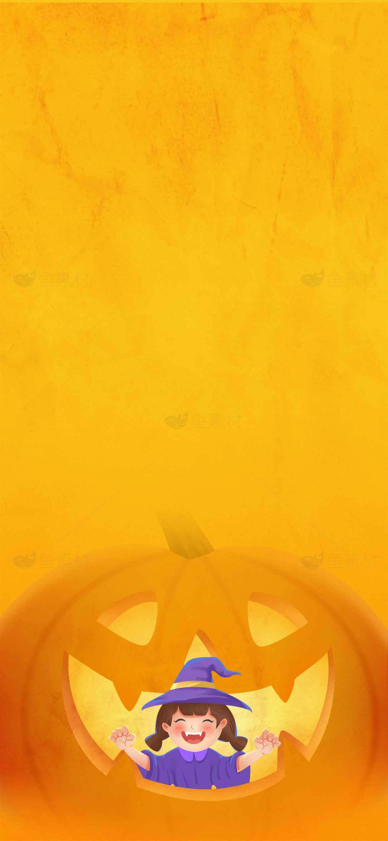 万圣节南瓜灯与可爱小女巫插画背景素材