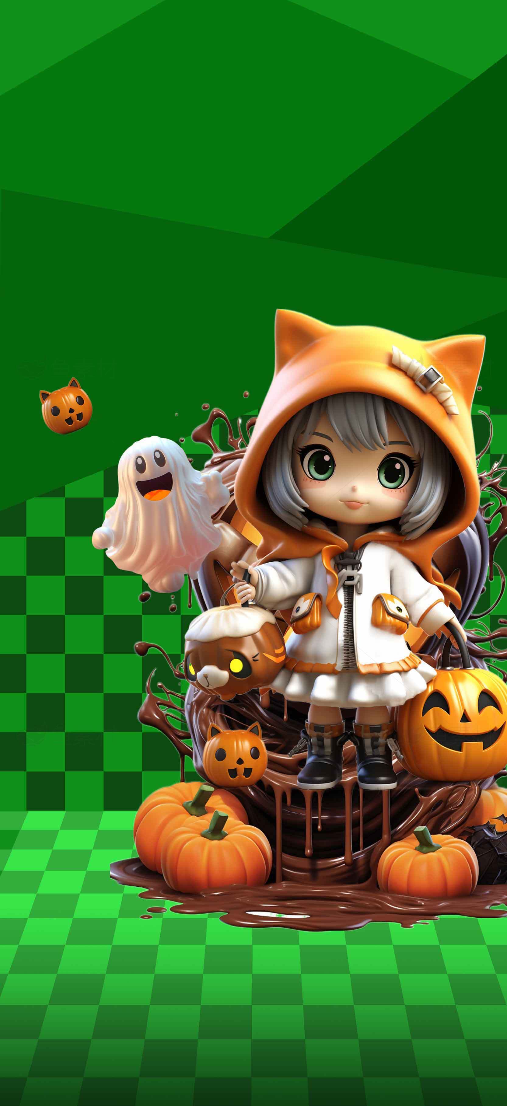 万圣节南瓜与幽灵主题装饰背景图片素材