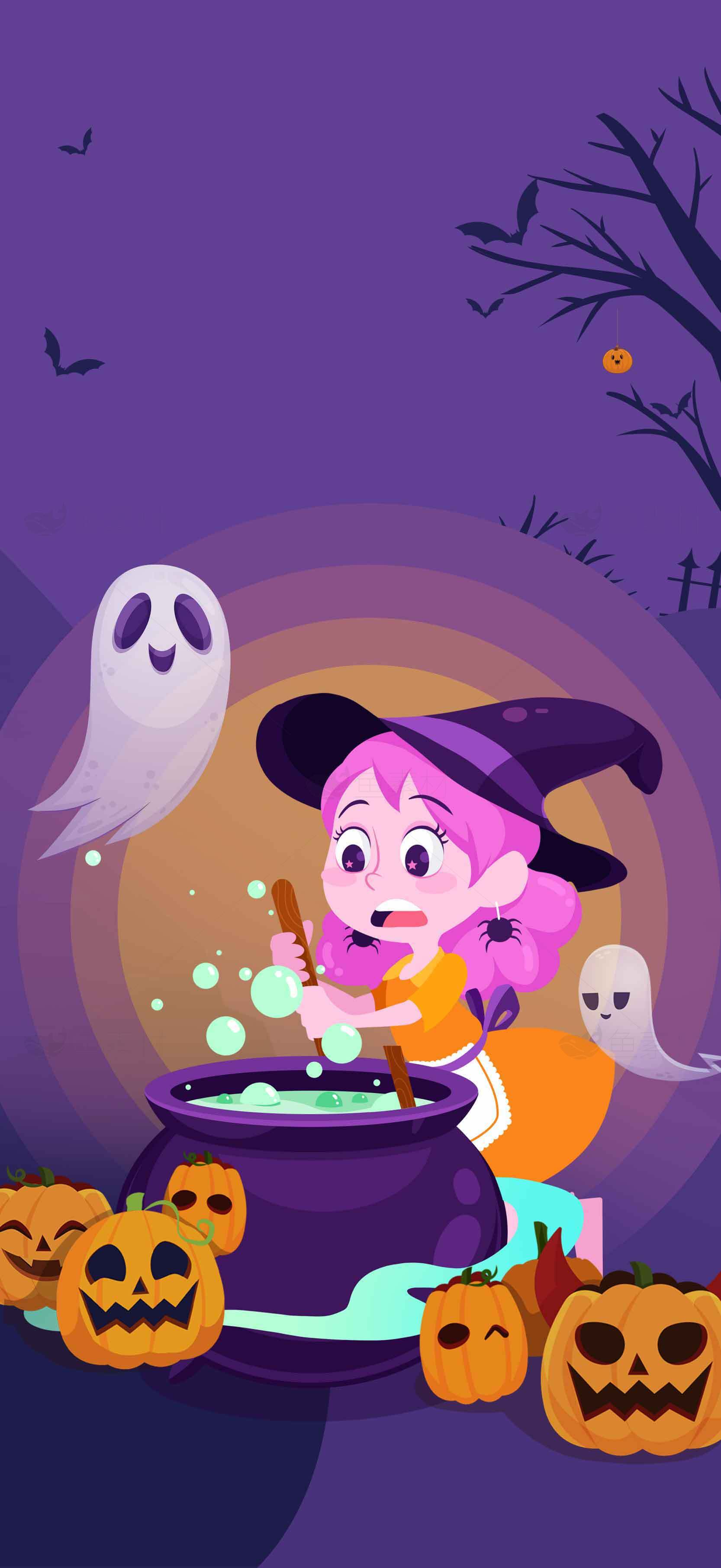 万圣节巫师与南瓜幽灵插画素材