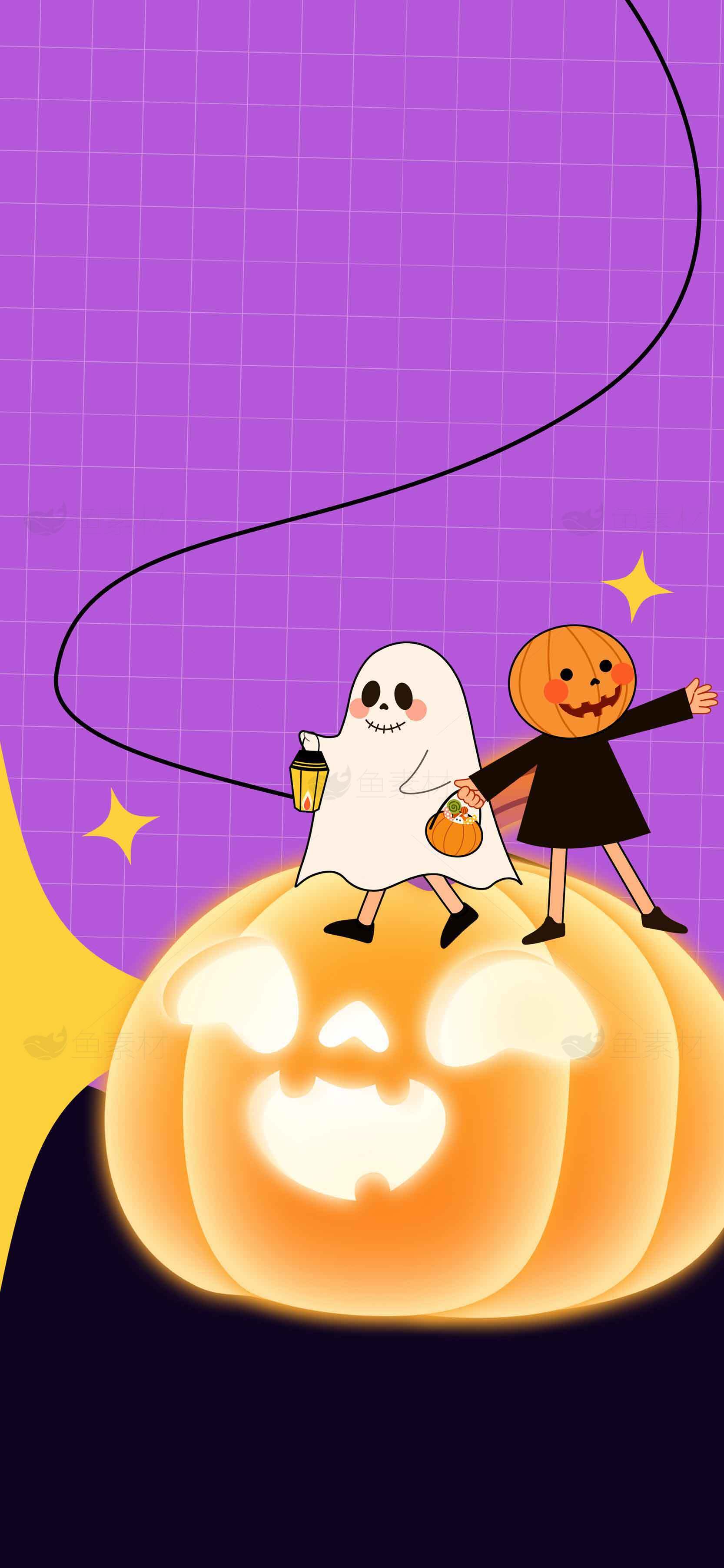 万圣节南瓜灯与可爱幽灵插画素材