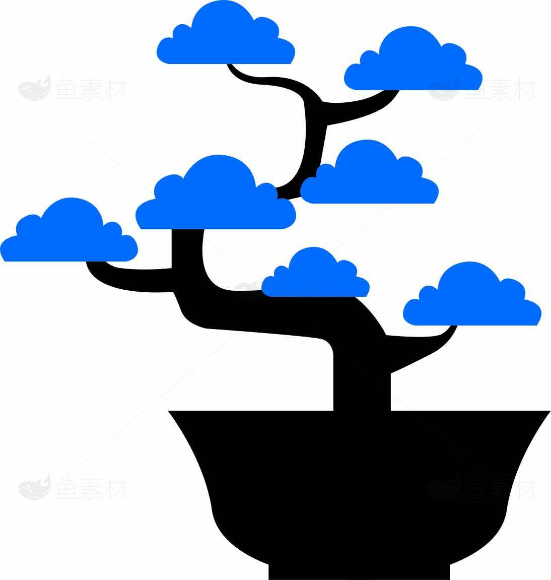 蓝色盆景剪影图片素材