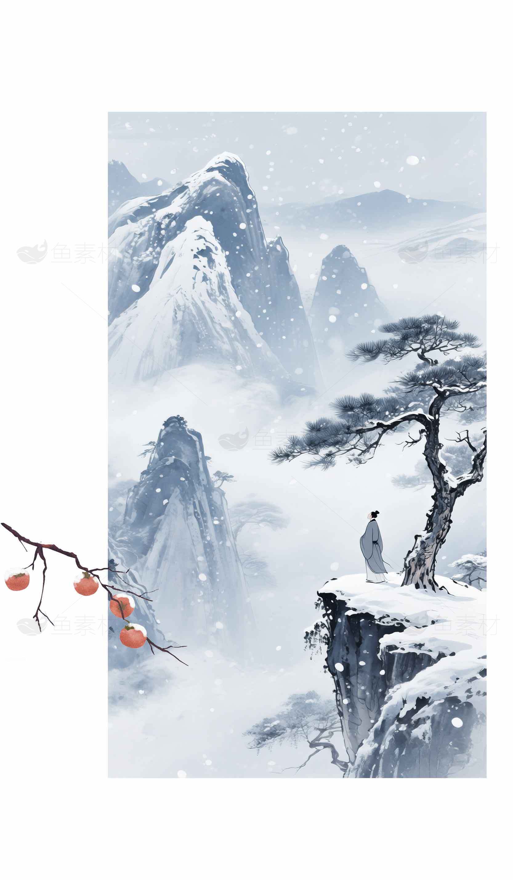 国风水墨雪景山水画意境唯美壁纸素材