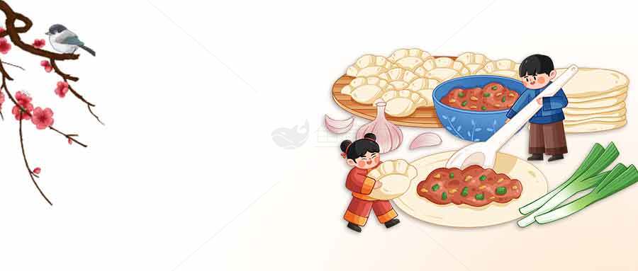 传统美食制作场景插画：春季团圆饺子素材