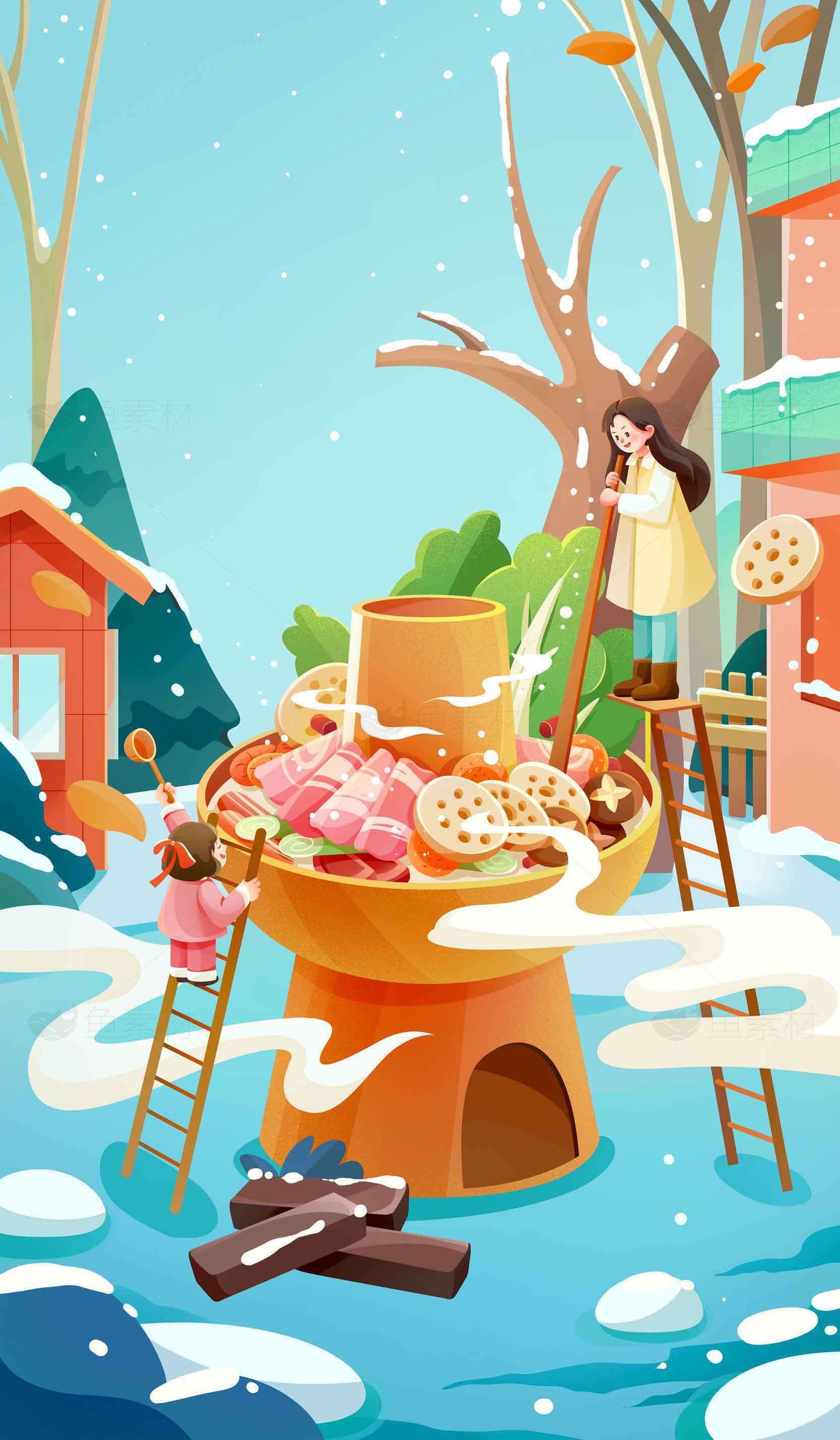 冬季趣味火锅插画设计素材