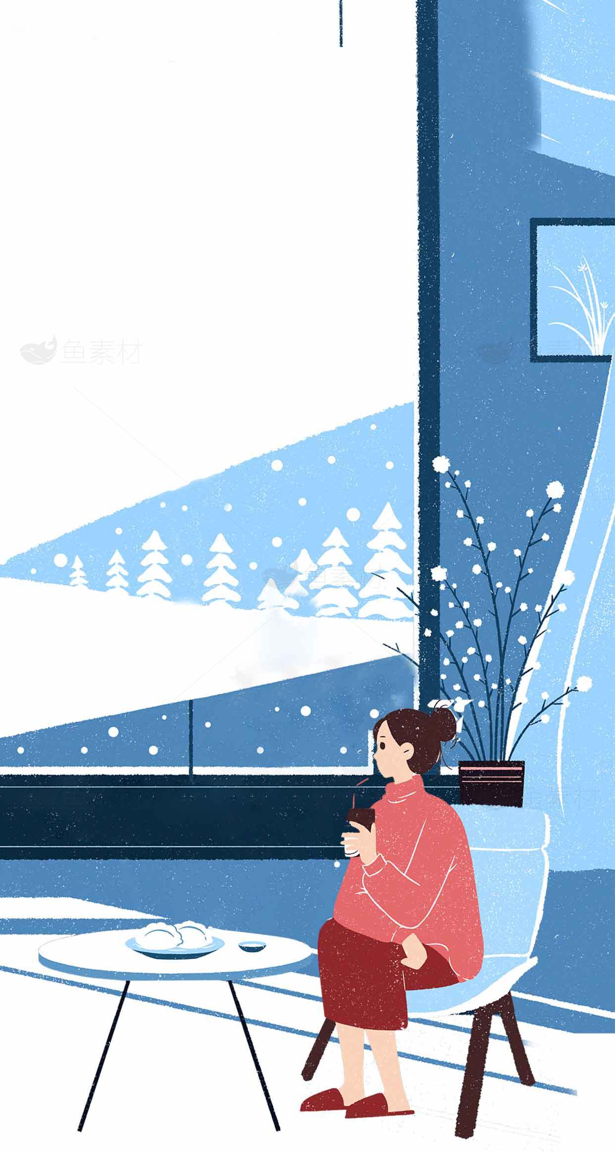 冬日窗边的温暖时光插画素材