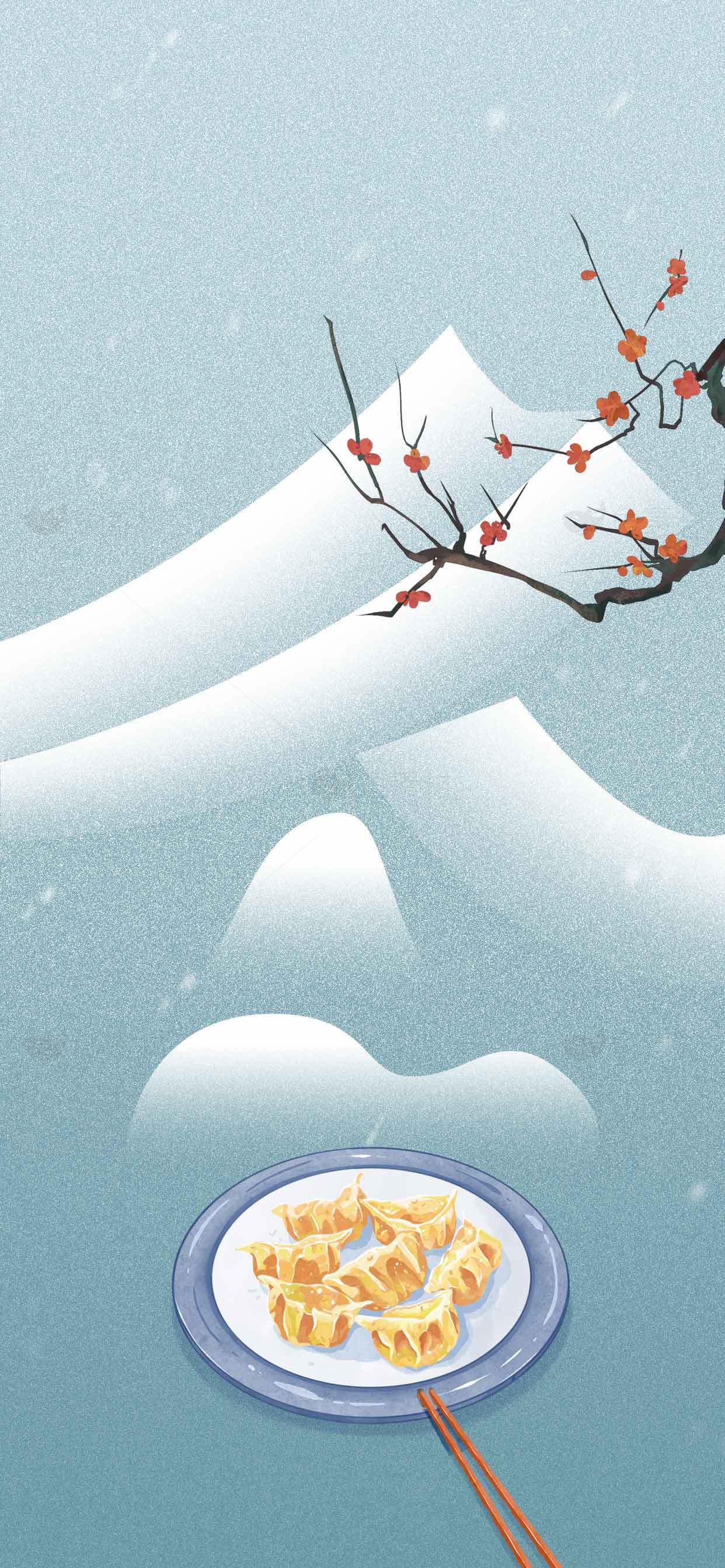 冬日雪景与传统美食的唯美结合素材