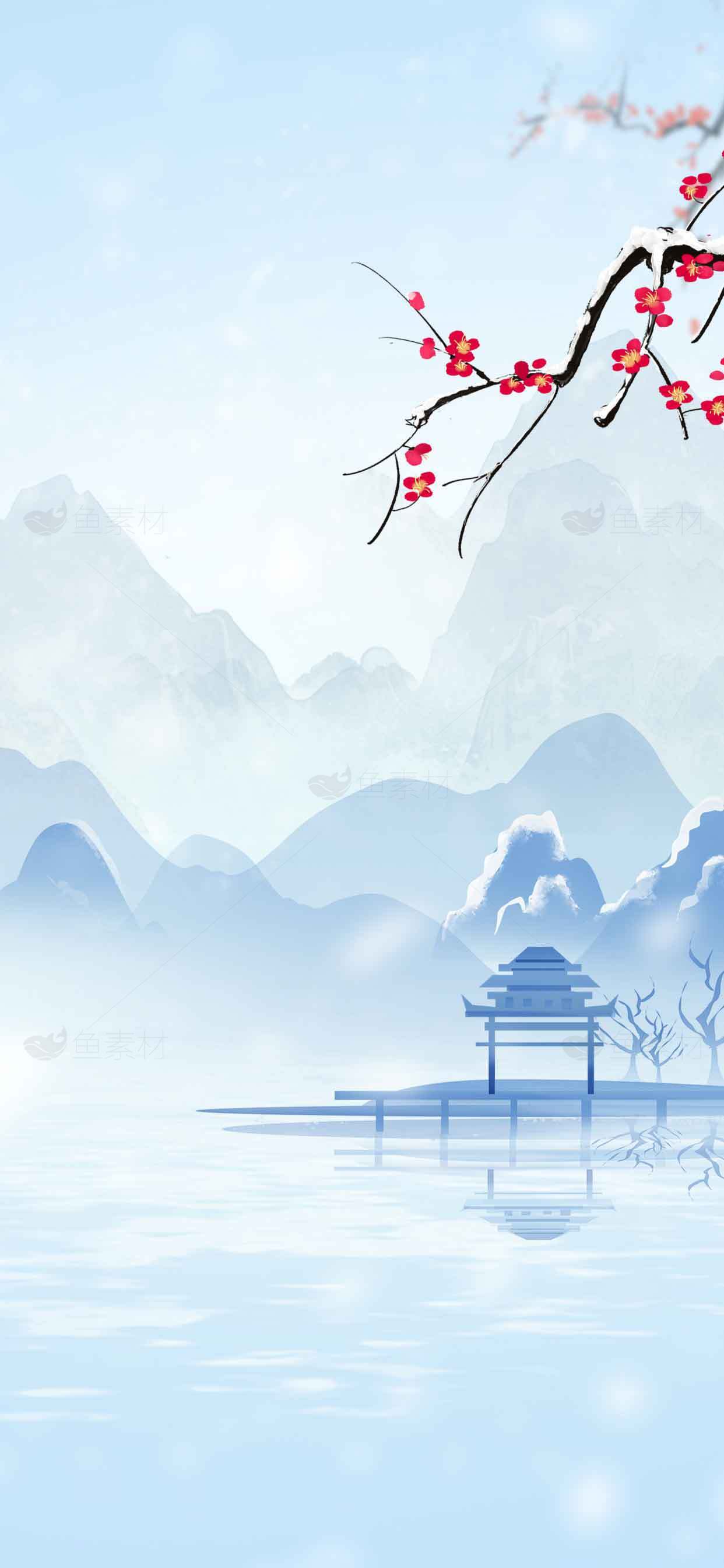 唯美中国风山水画高清壁纸素材