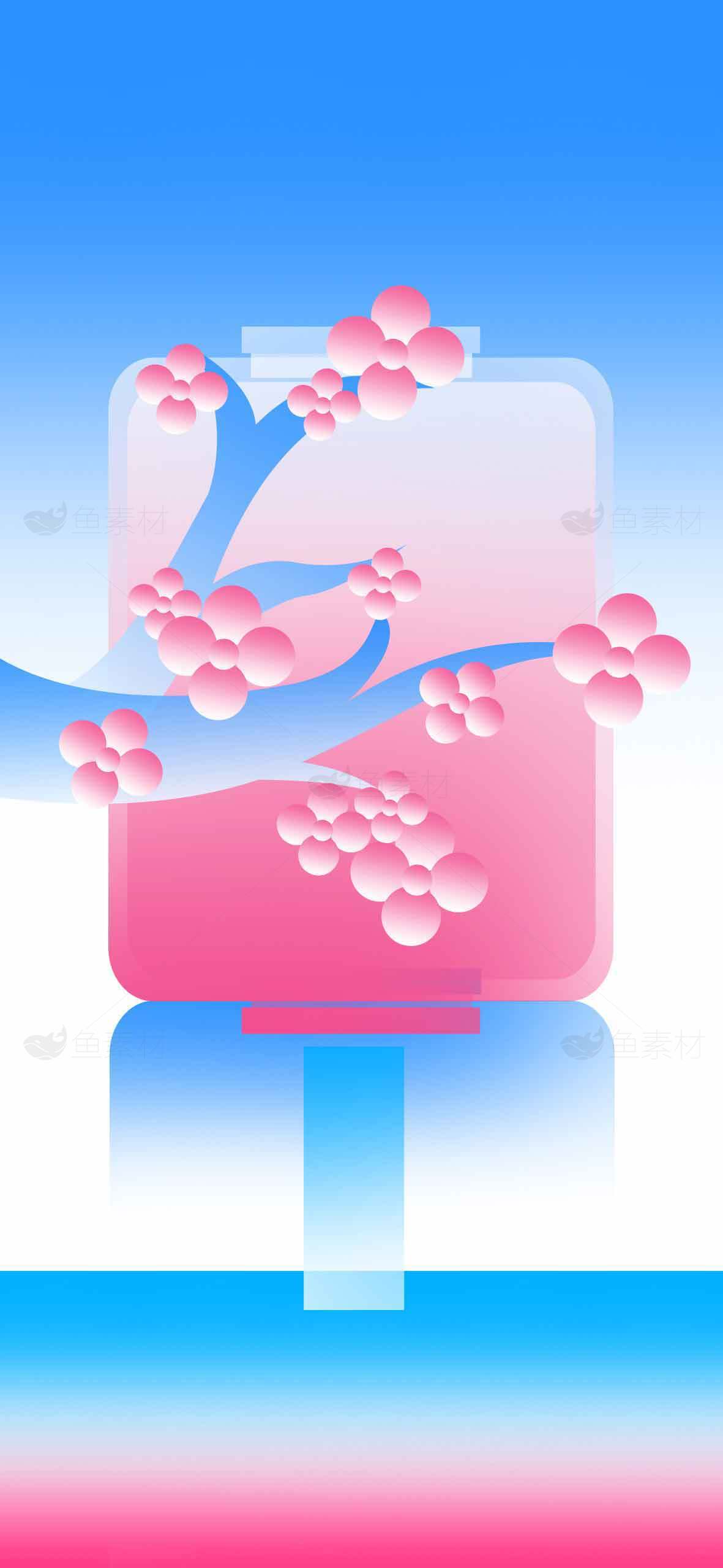 樱花与渐变背景的唯美插画设计素材