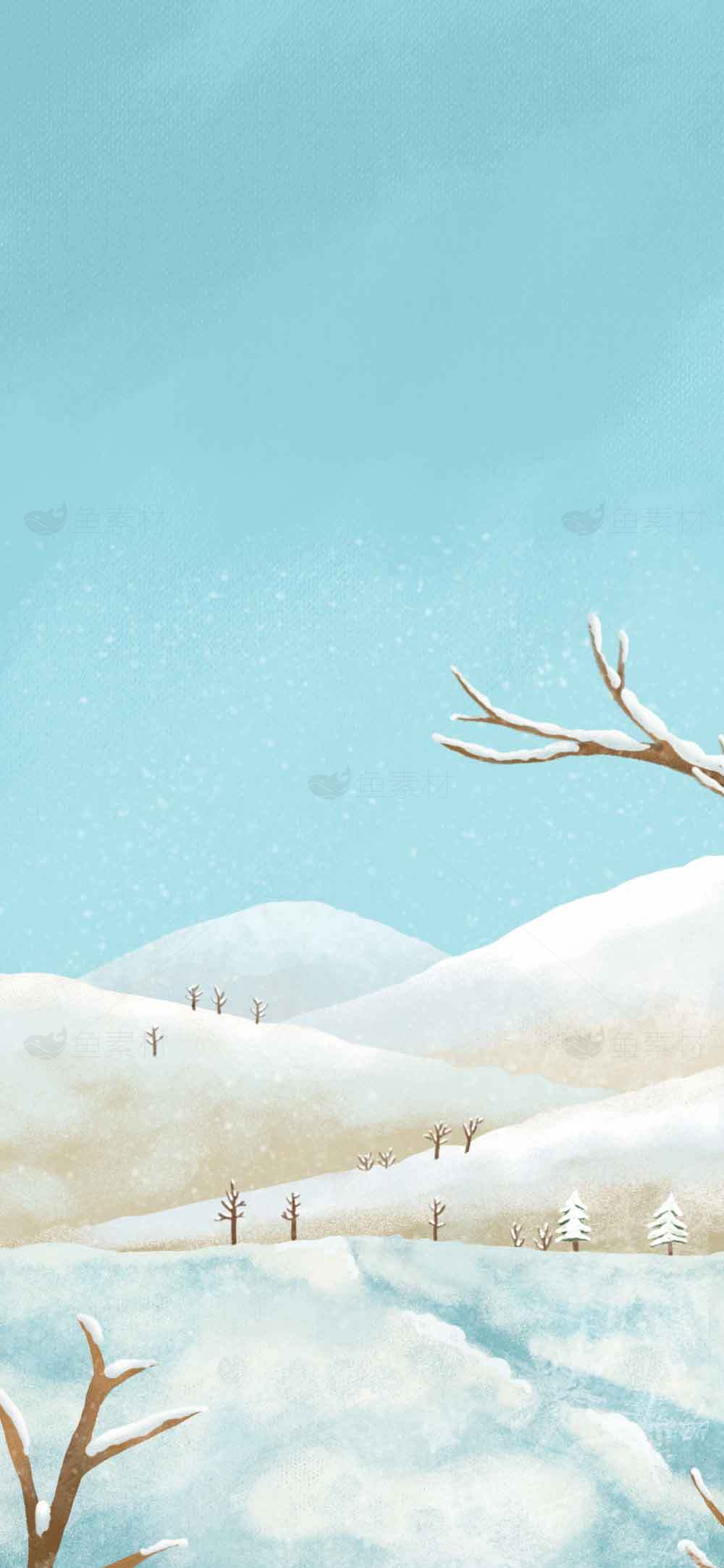 蓝色天空与雪地冬季插画背景素材
