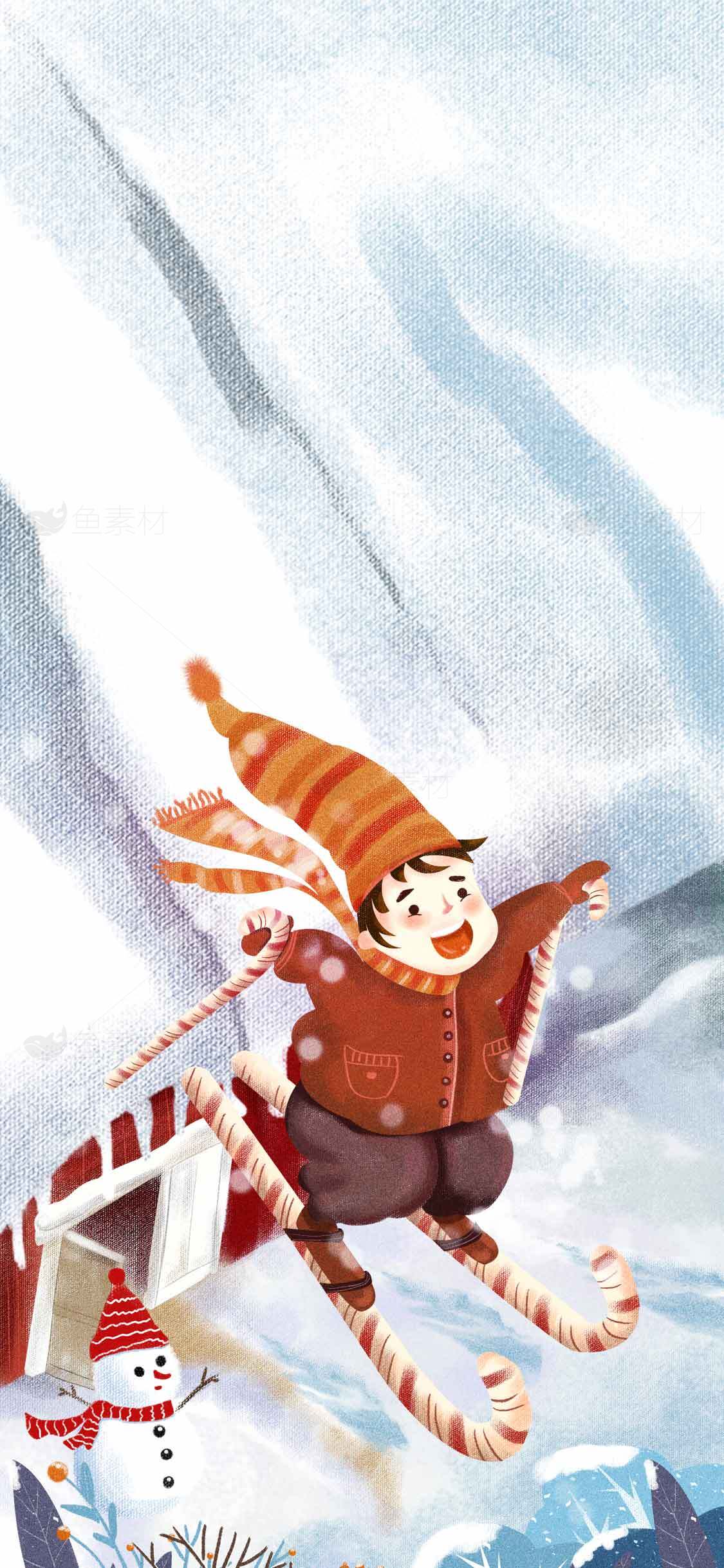 冬季滑雪儿童插画图片素材