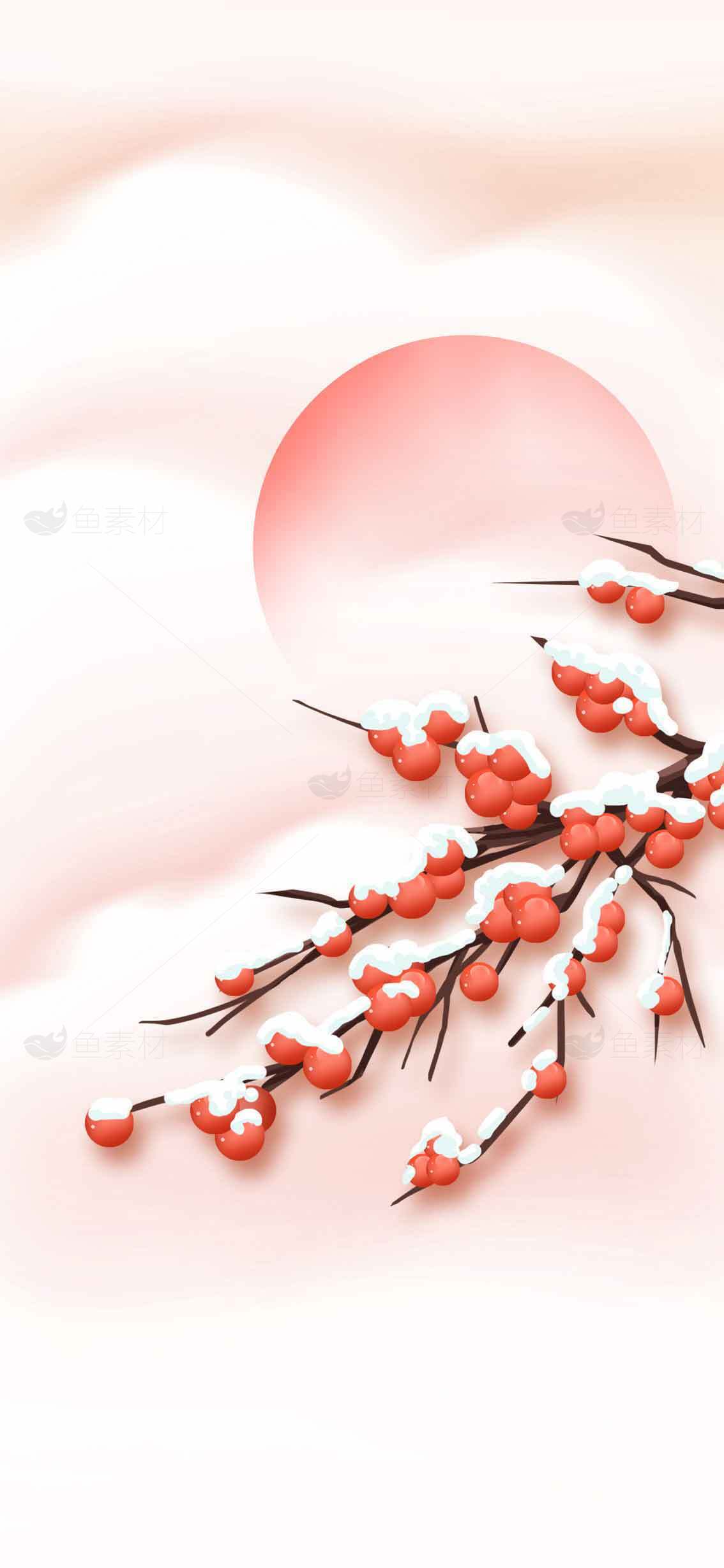 唯美红梅与冬日朝阳背景图片素材