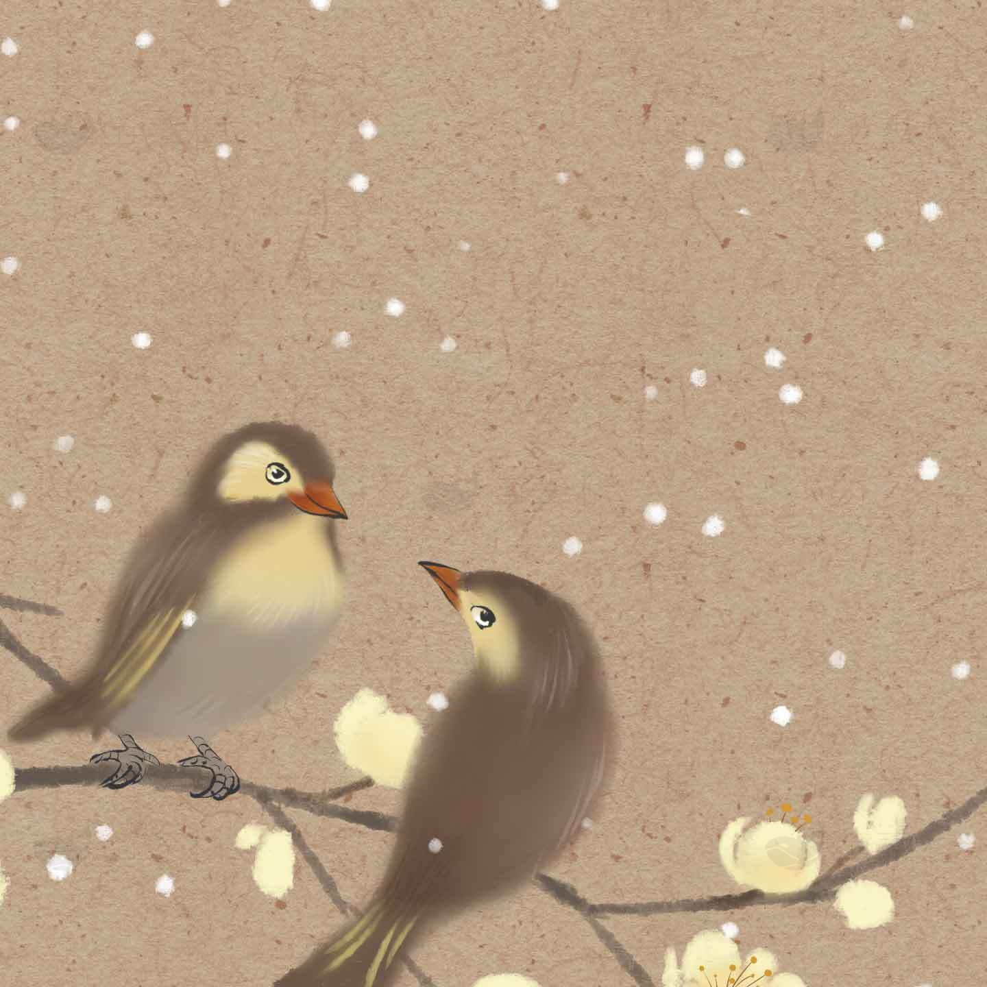 唯美冬日小鸟与梅花插画图片素材