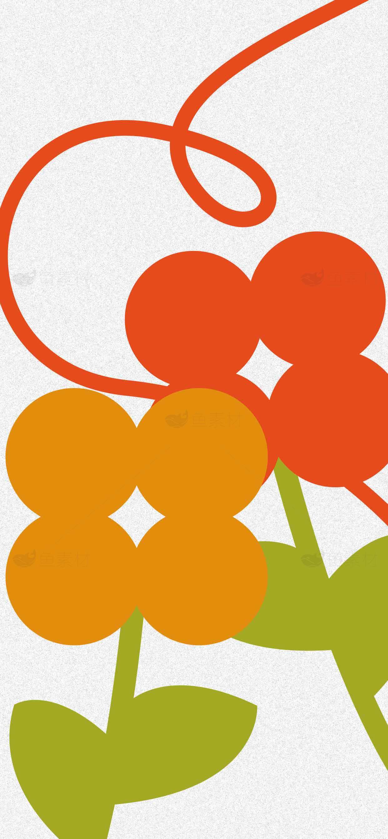 简约风格橙色与绿色花卉插画设计素材