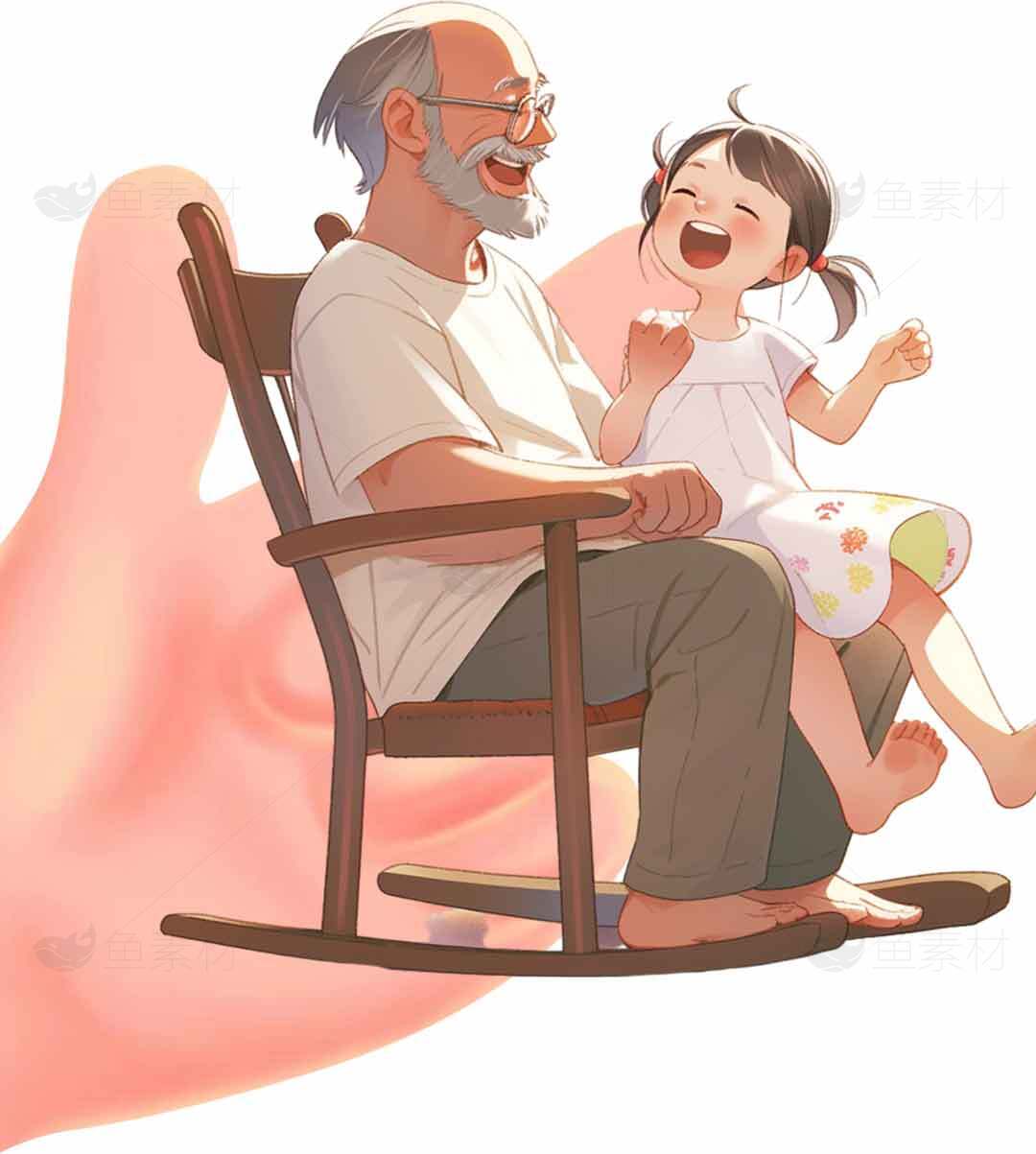 温馨家庭时光插画：祖孙情深素材