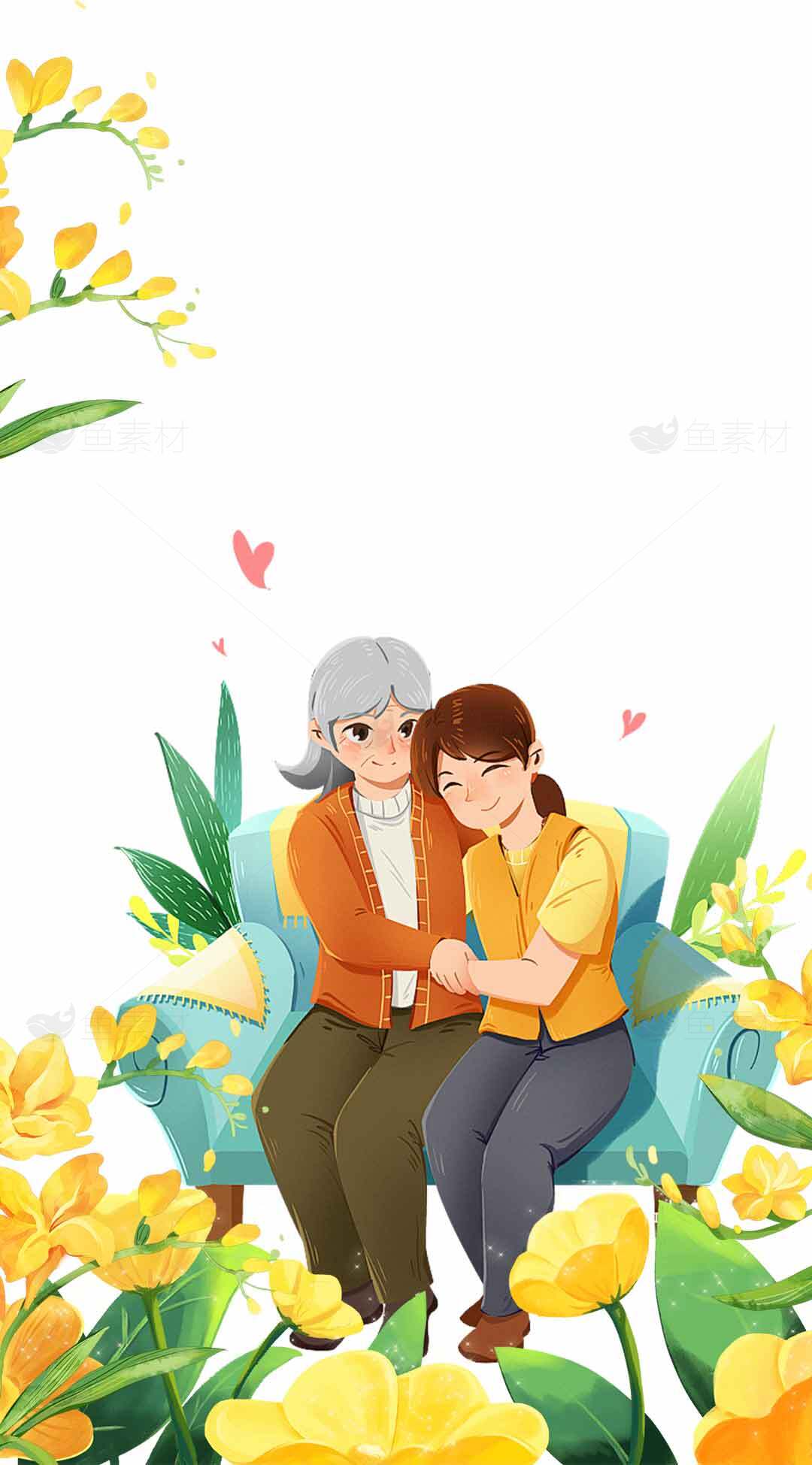 温馨母女时光插画设计素材