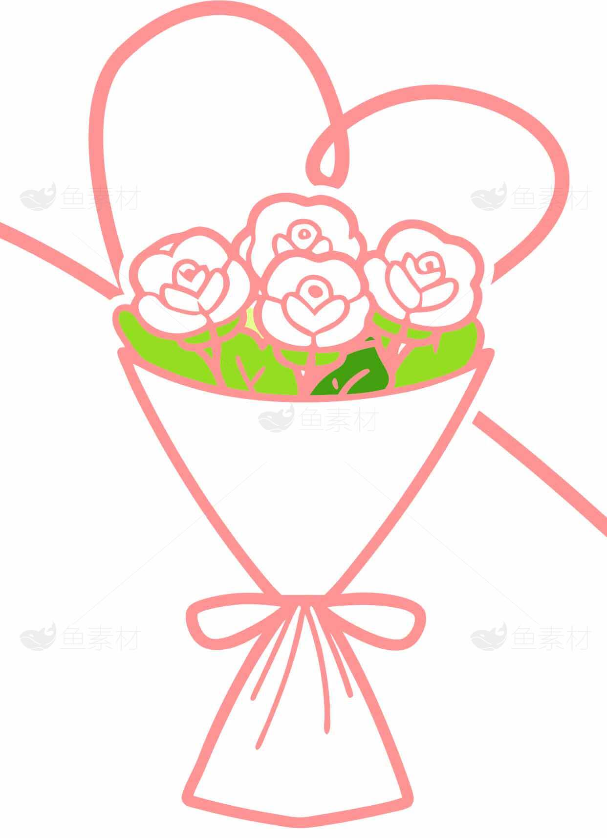 简约手绘玫瑰花束插画图片素材