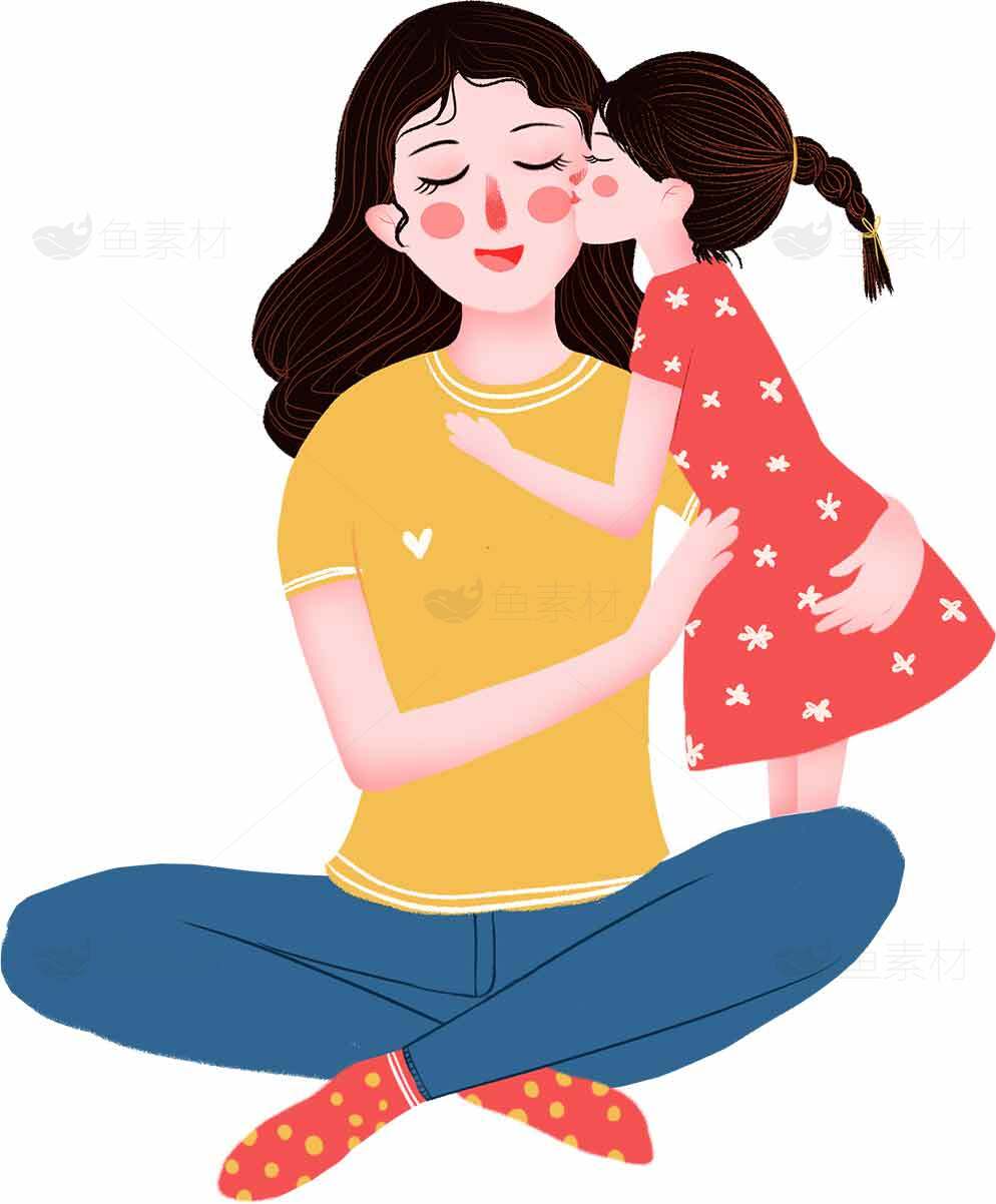 母女温馨互动插画素材