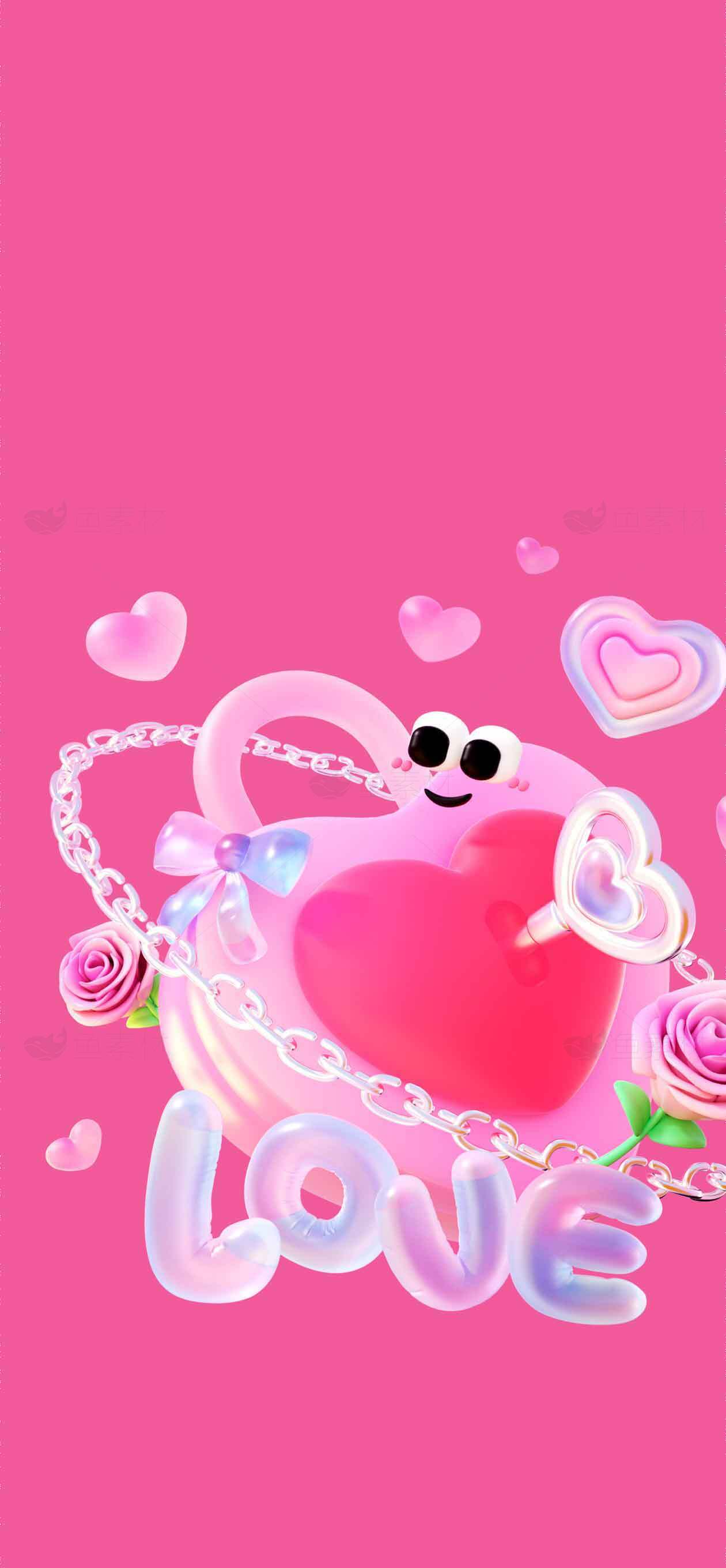 粉色浪漫爱心卡通背景图片素材