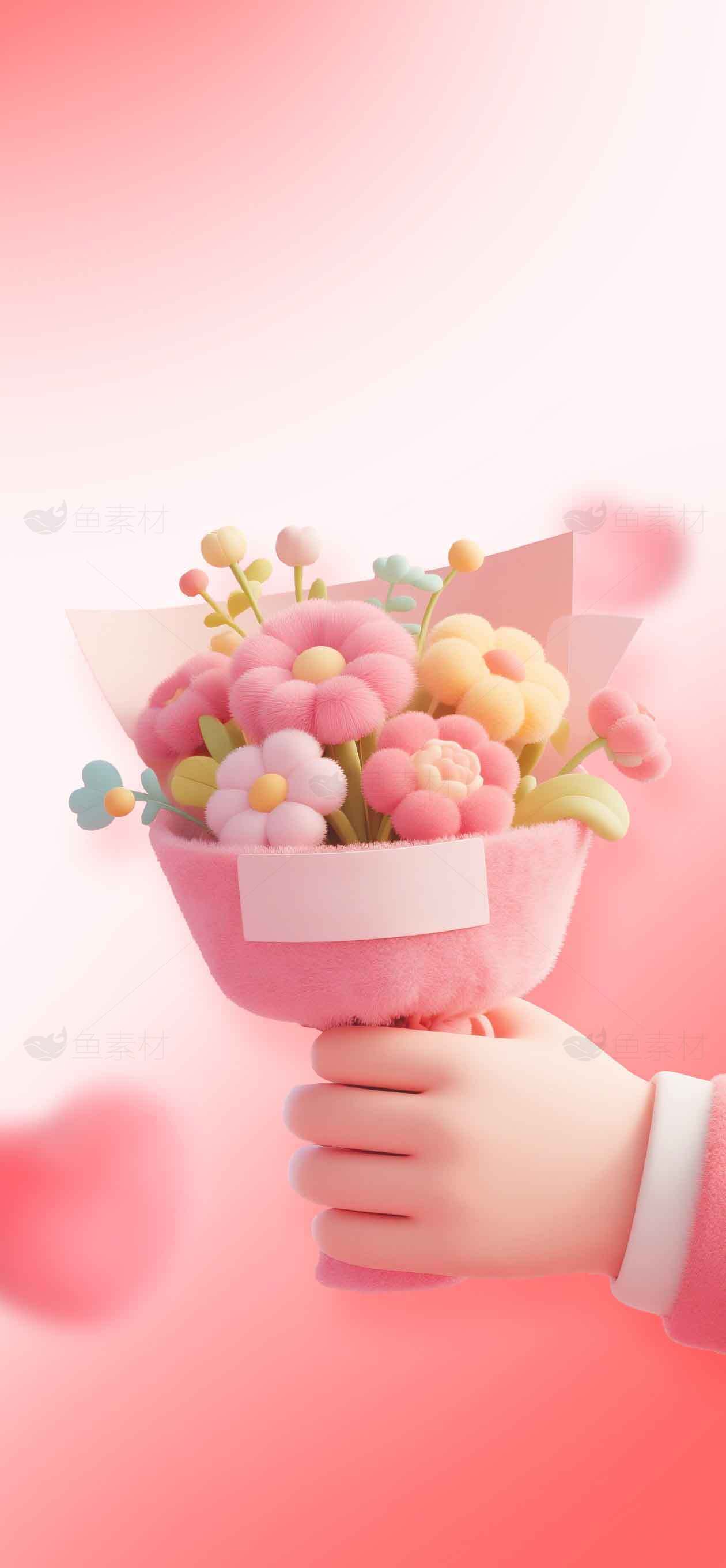 浪漫粉色花束插画图片素材