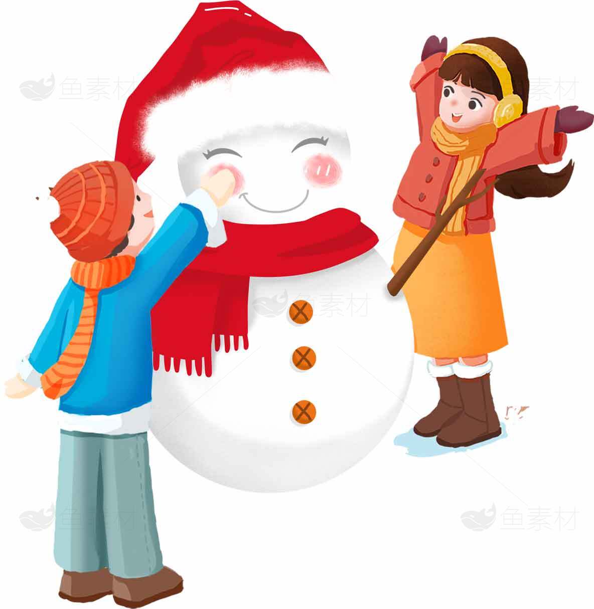 冬季儿童堆雪人活动插画图片素材