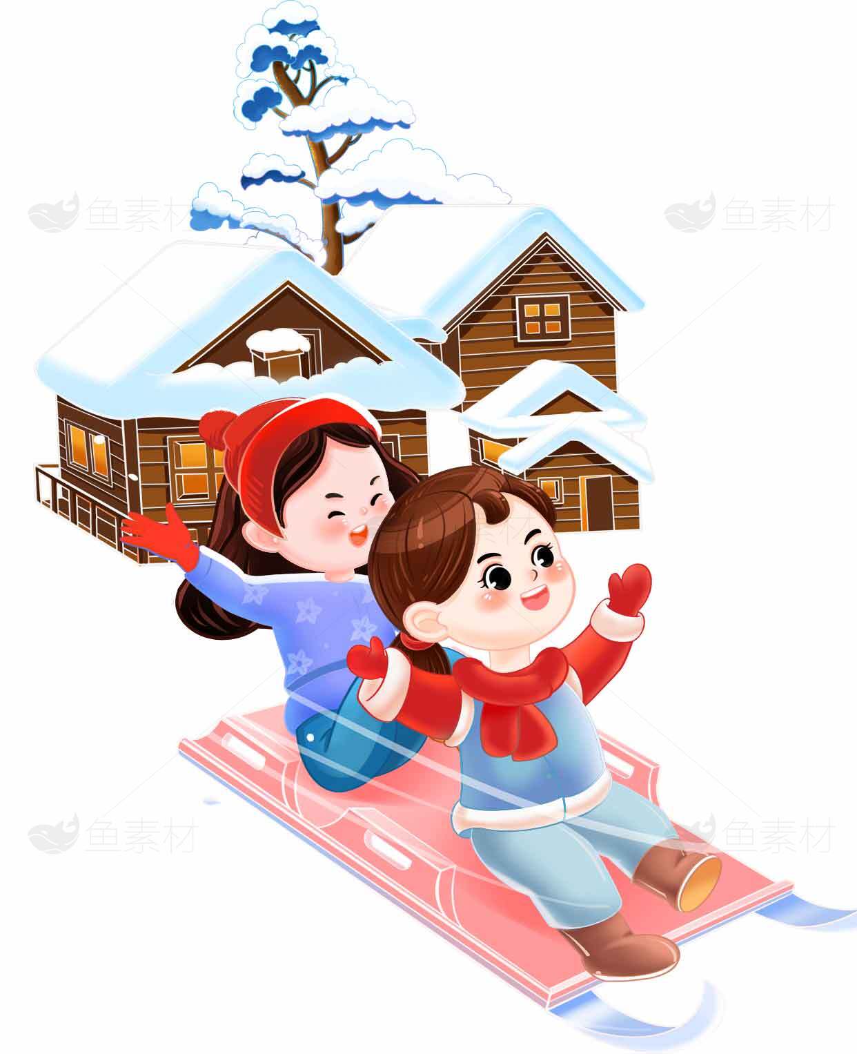 冬季雪地滑雪卡通插画素材
