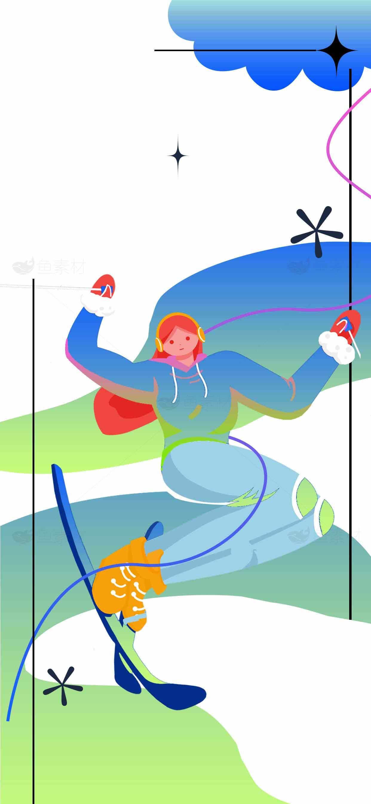 冬季滑雪运动插画设计素材