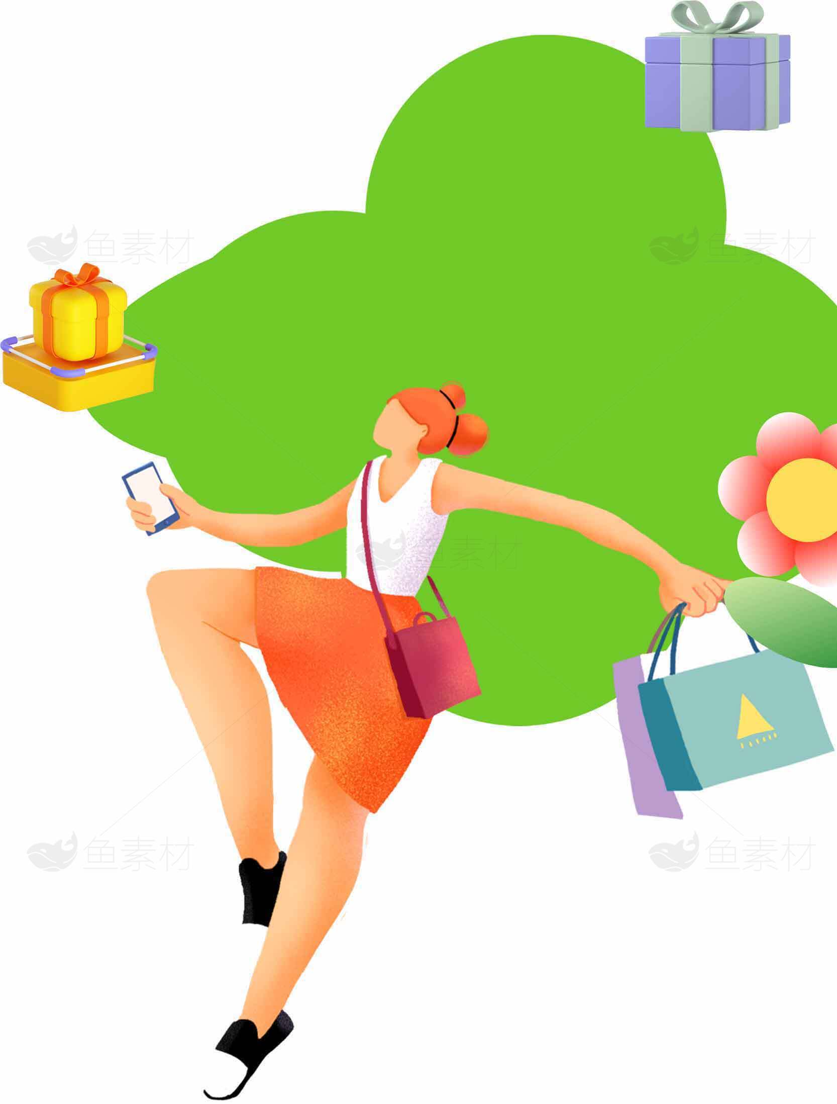女性时尚购物主题插画素材设计