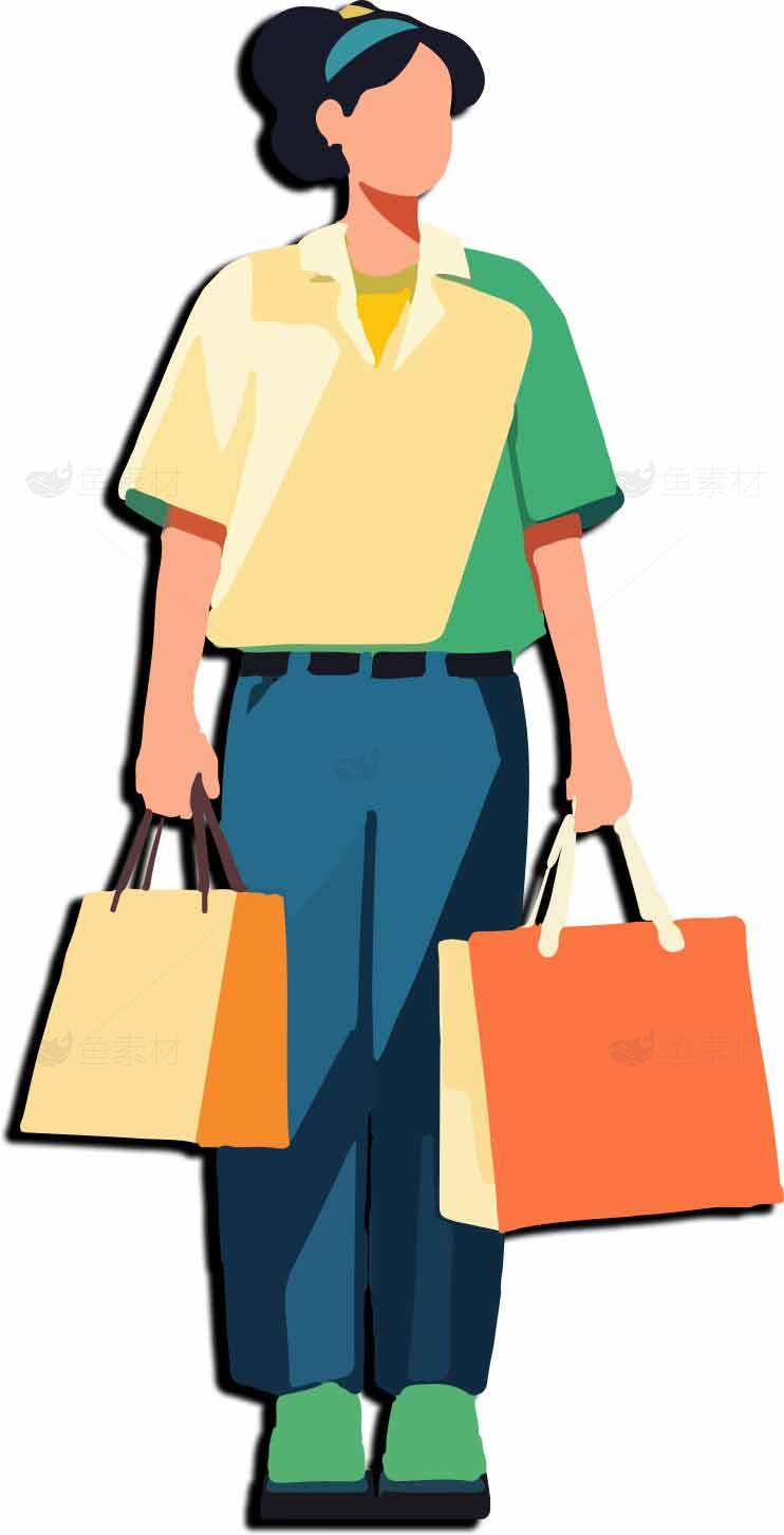 时尚购物插画：手提购物袋的女性形象素材