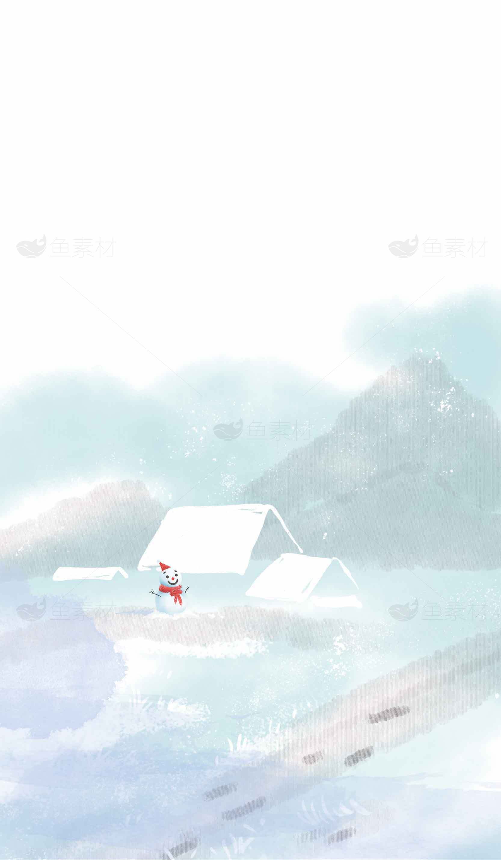 冬季雪景插画艺术：宁静的冰雪世界素材