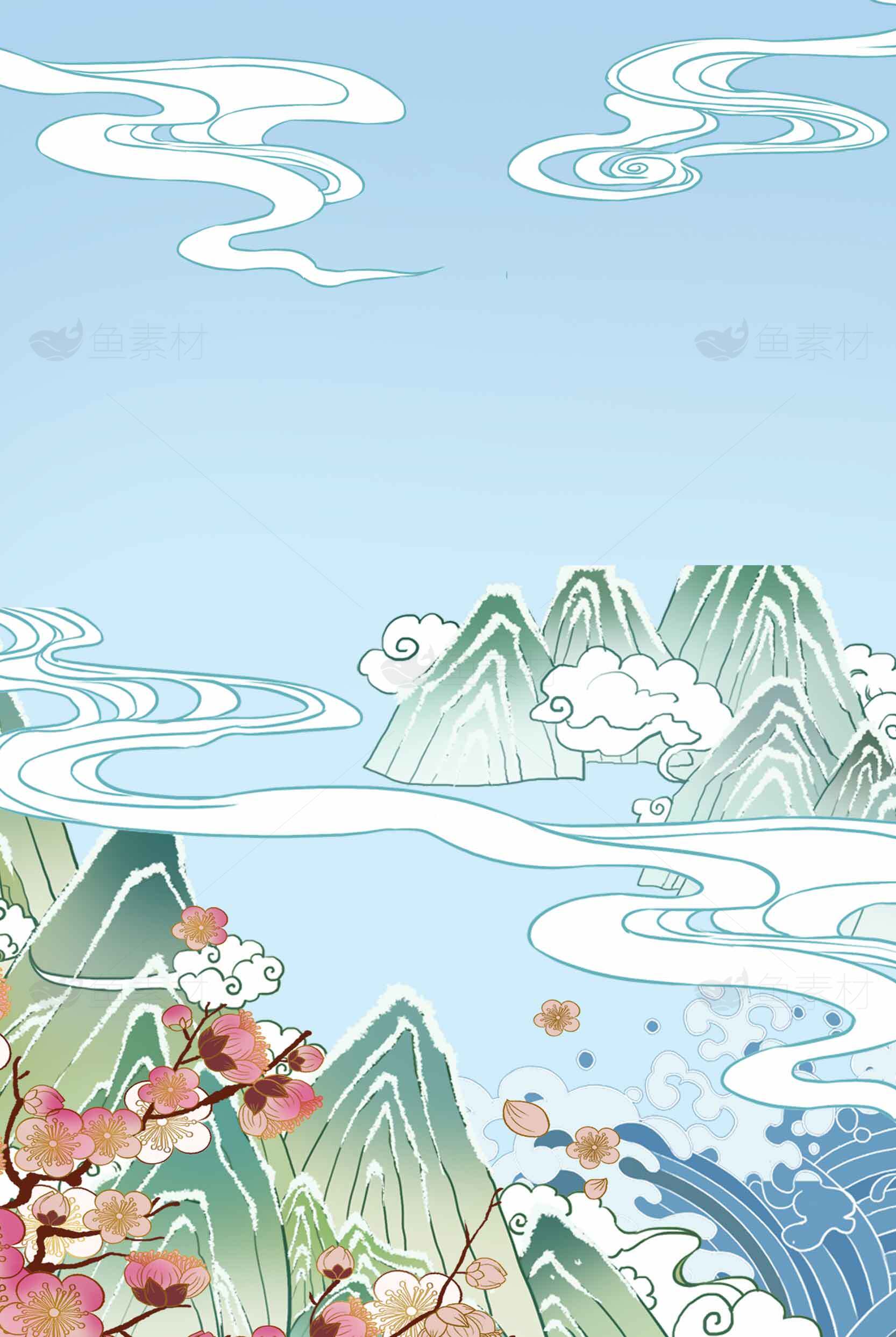 唯美中国风山水画背景图片素材