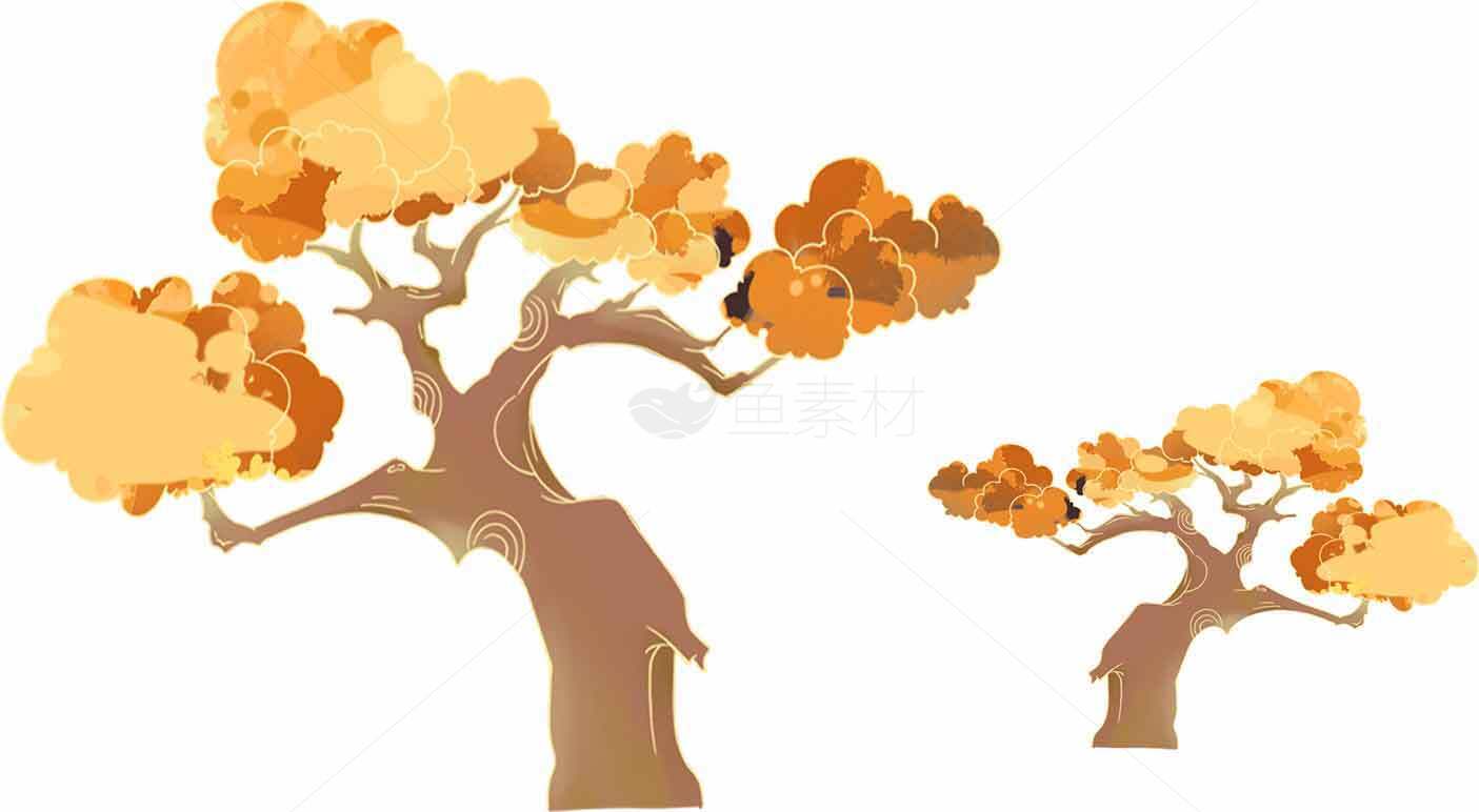 秋季金色胡杨树插画图片素材
