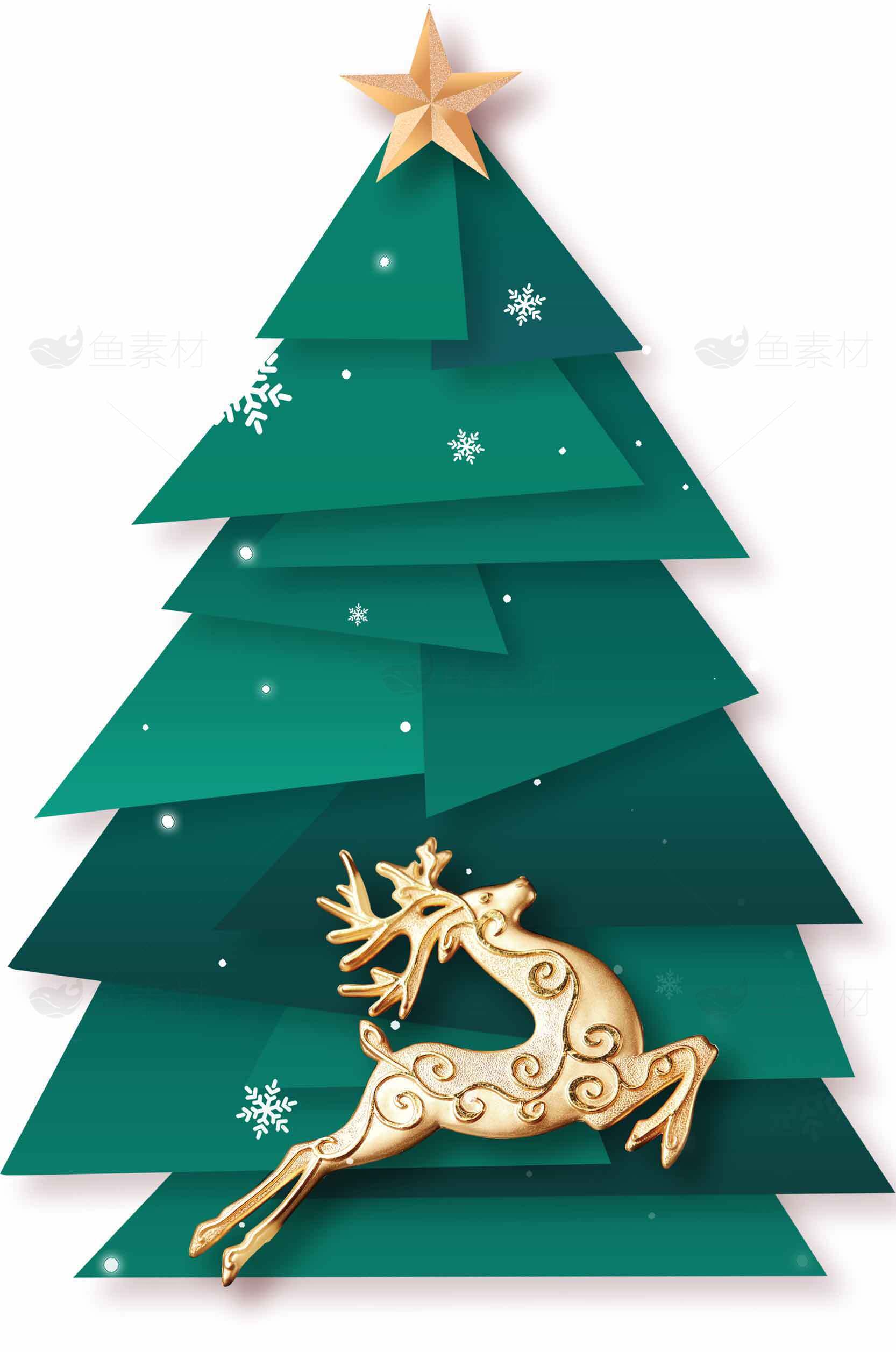 圣诞树与金色麋鹿装饰图片素材