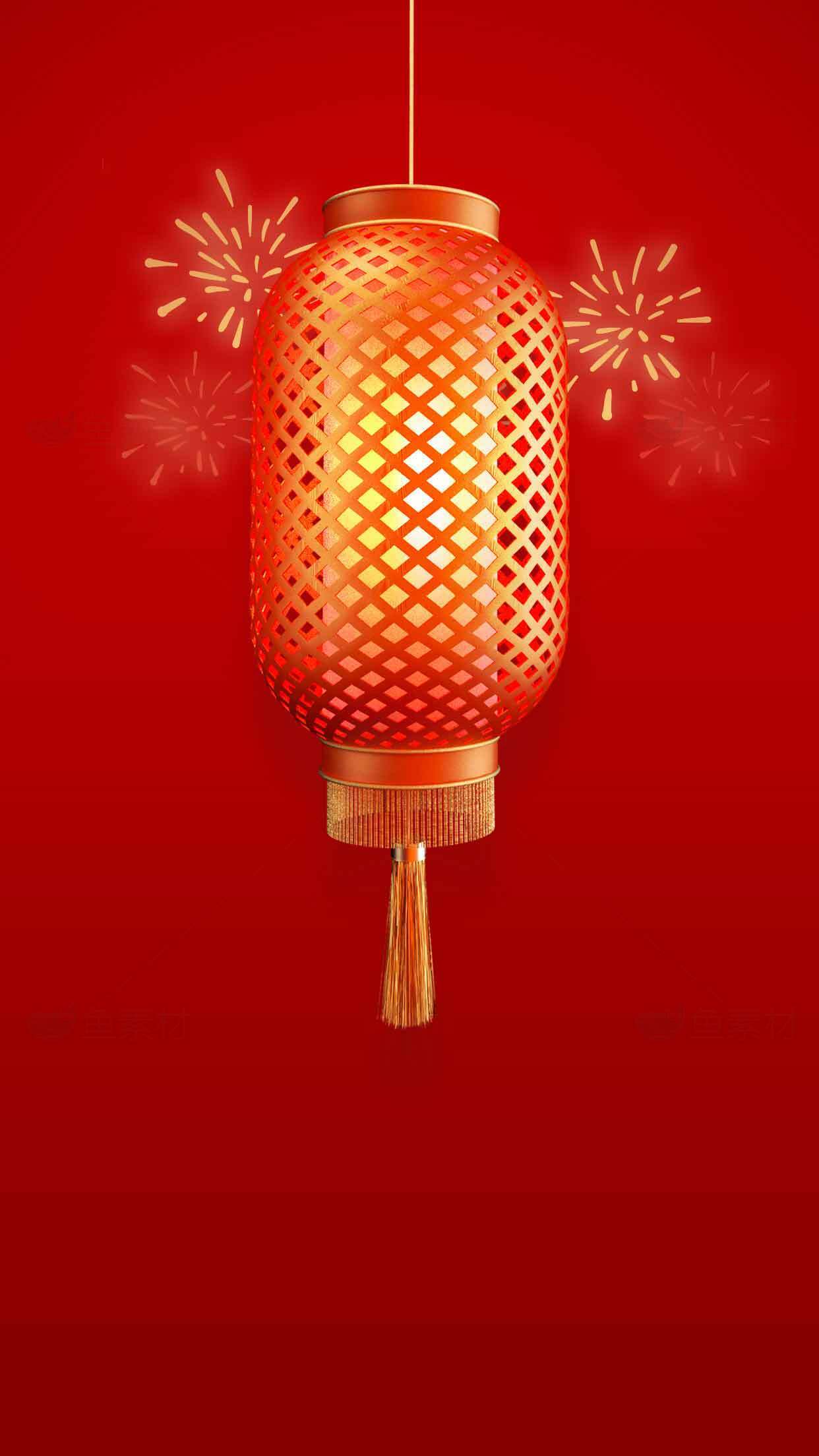 春节红灯笼与烟花背景图片素材