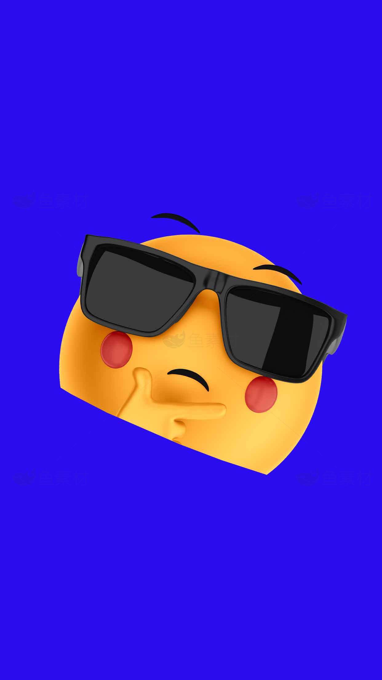 酷炫emoji表情图片：蓝色背景与墨镜搭配素材