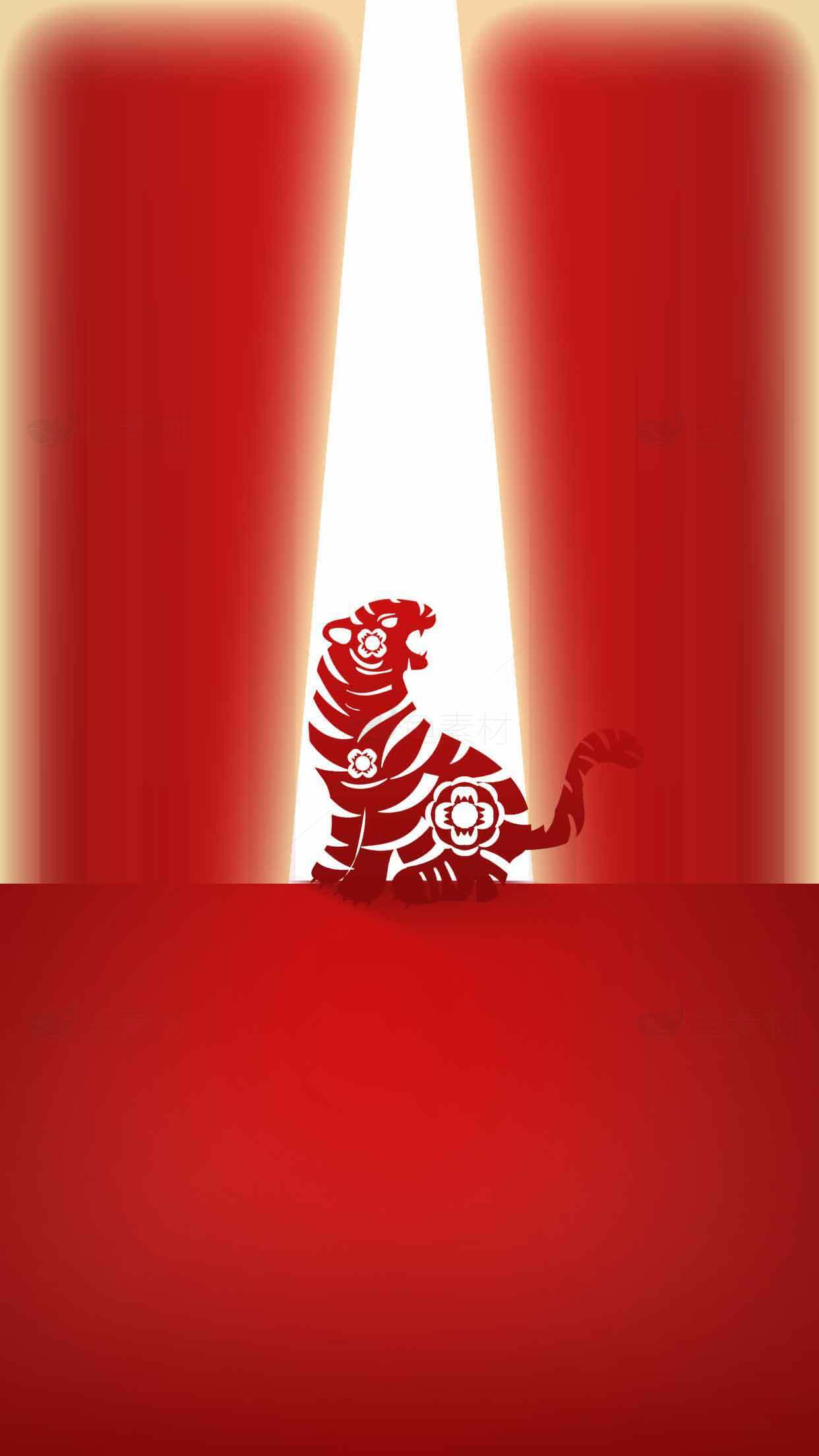 红色剪纸风格老虎艺术插画素材
